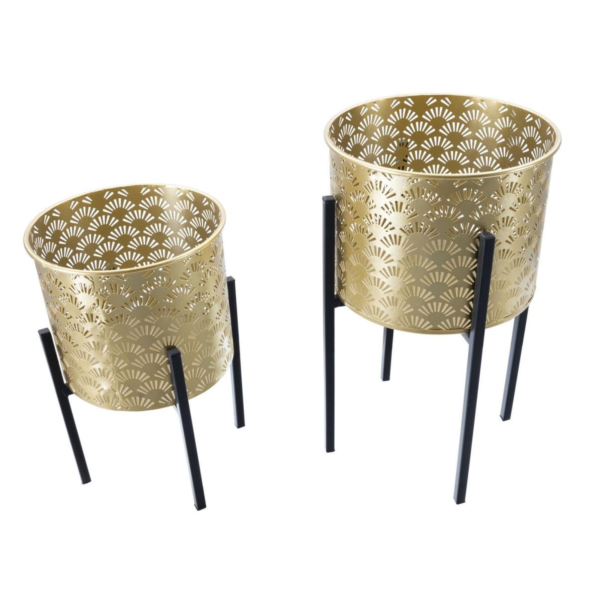 Voir la diapositive 2 : Paris Prix Lot de 2 cache-pots sur pied  glissy  38cm or & noir