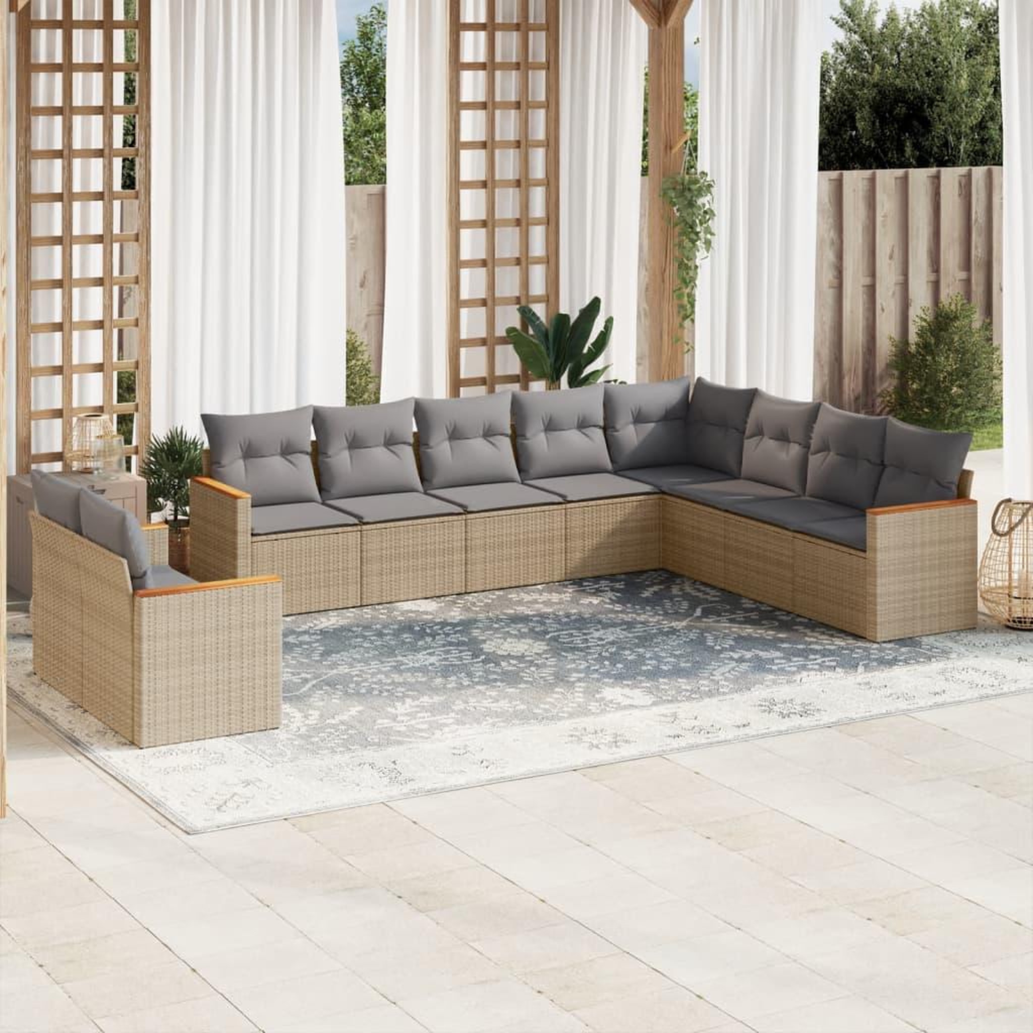 VIDAXL Salon de jardin et coussins 10 pcs melange beige resine tressee