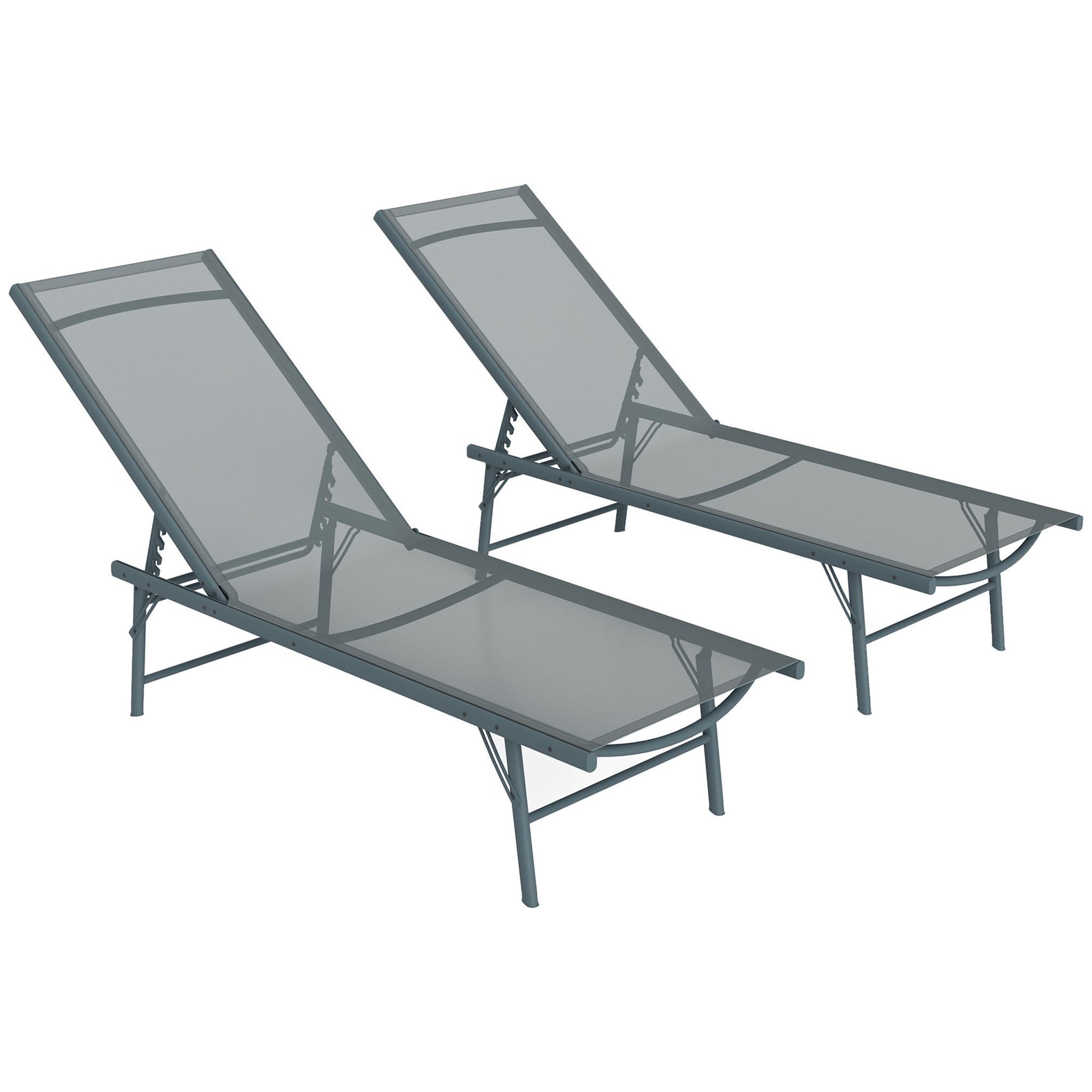 OUTSUNNY Lot de 2 bains de soleil transats inclinables pliables métal époxy textilène gris