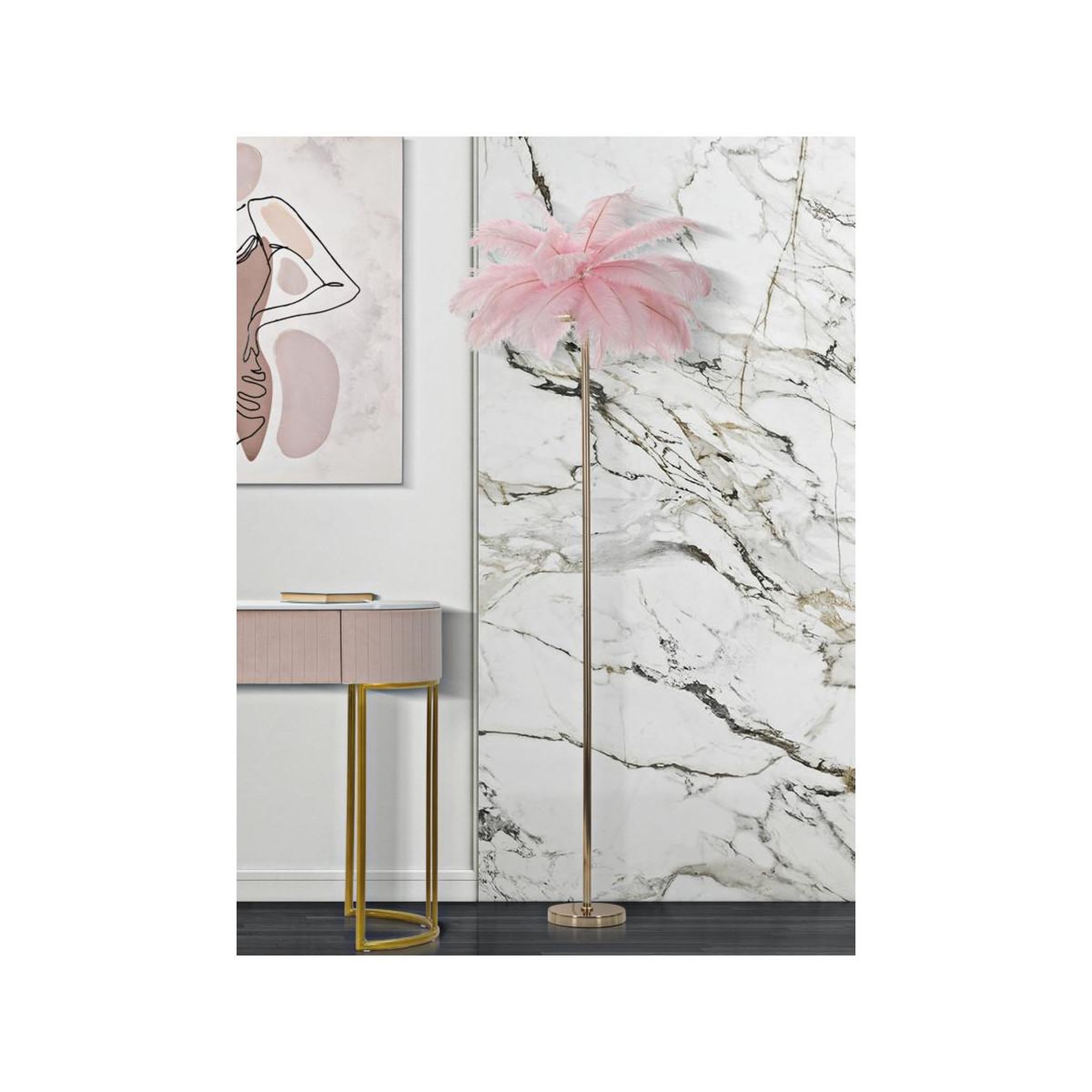 Voir la diapositive 5 : Paris Prix Lampadaire imitation plume  palm  160cm or & rose