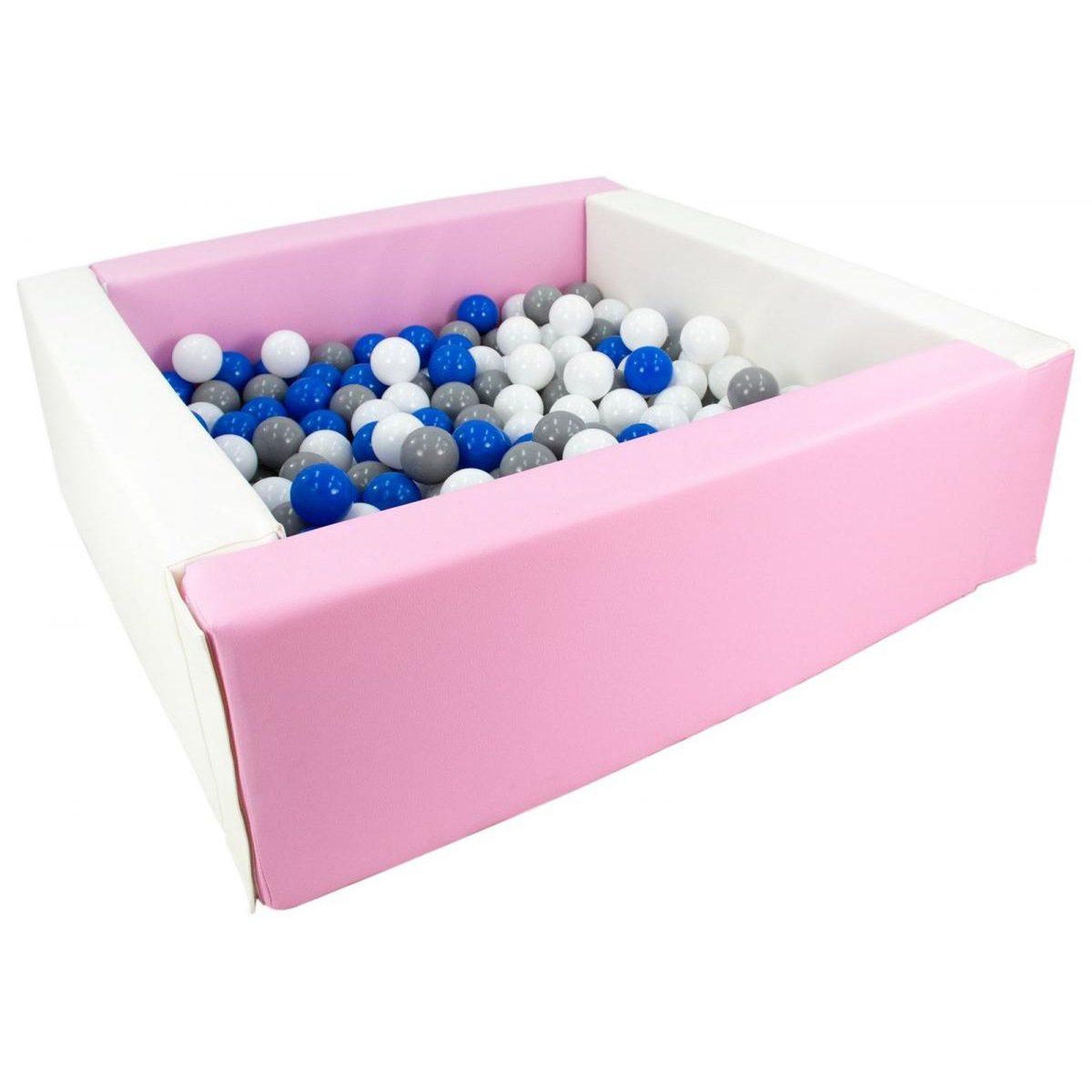 VELINDA Piscine à balles carrée avec 200 balles - blanc, rose (pastel)/blanc, bleu, gris