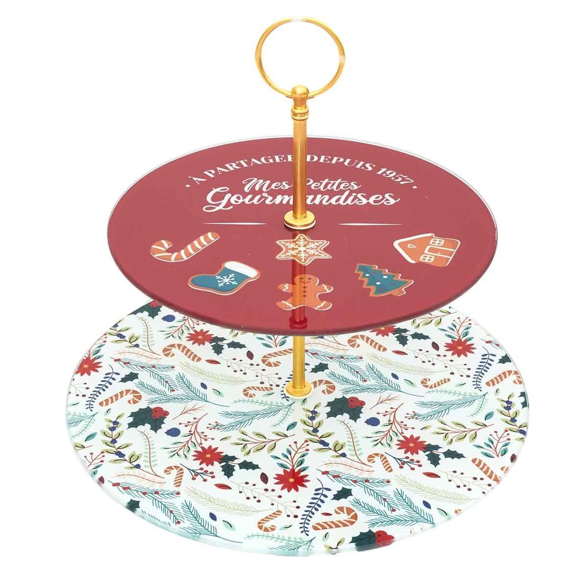The Home Deco Factory Plateau de présentation double  noël  25cm rouge