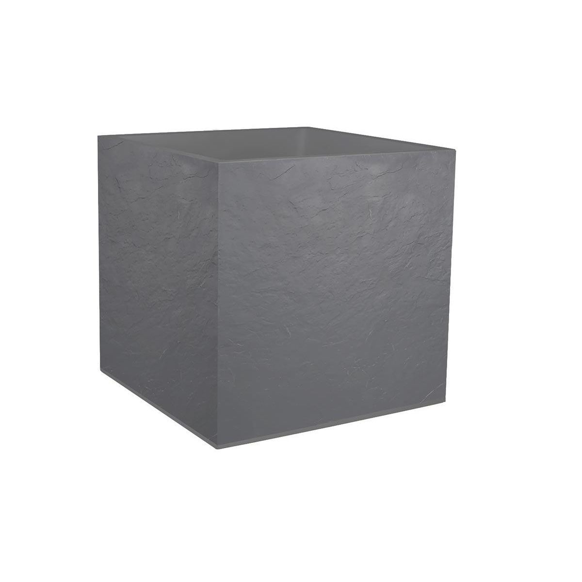 Eda Jardinière carrée Volcania effet pierre 49,5 x 49,5 x 49,5 cm - 57 L - Gris galet - Eda