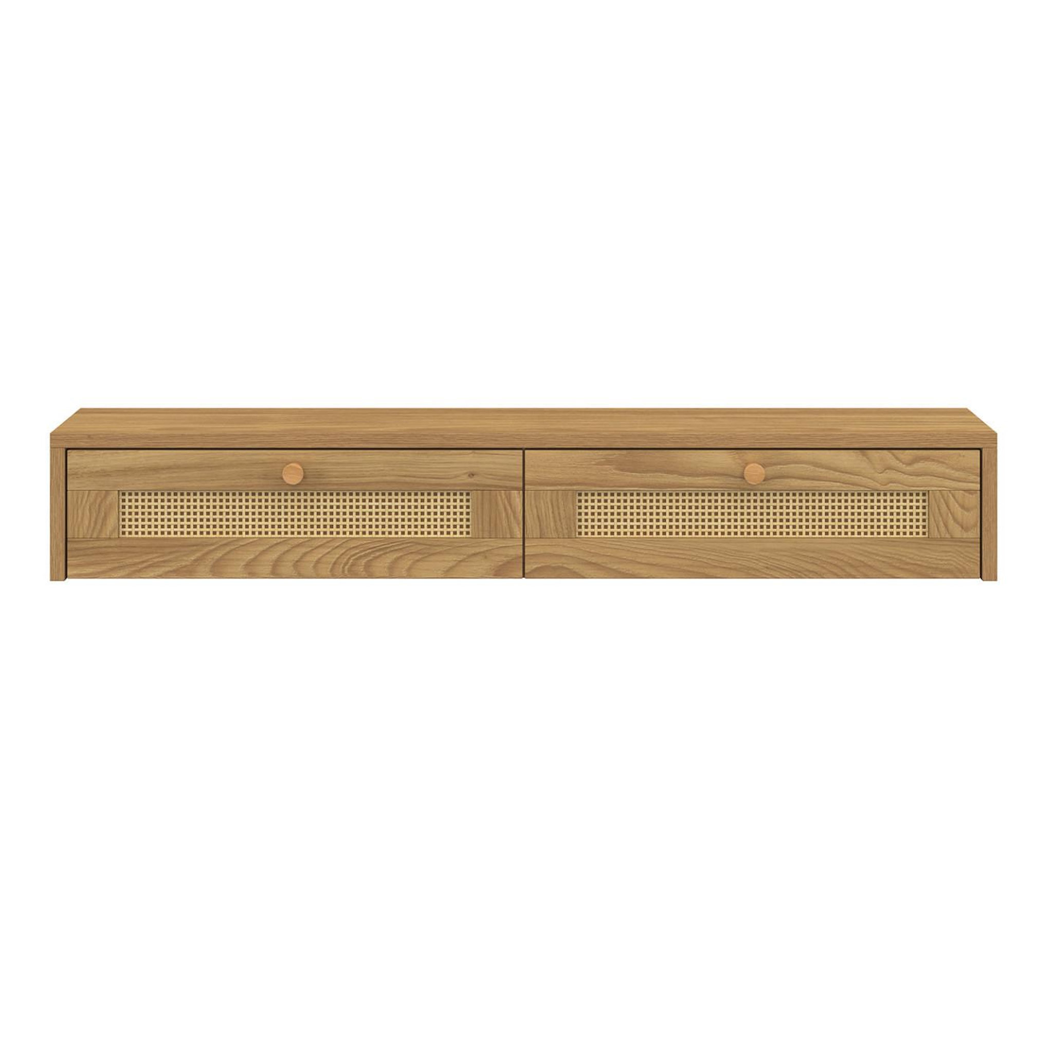 Voir la diapositive 3 : ID MARKET Etagère murale console d'entrée hanae 2 tiroirs effet naturel cannage