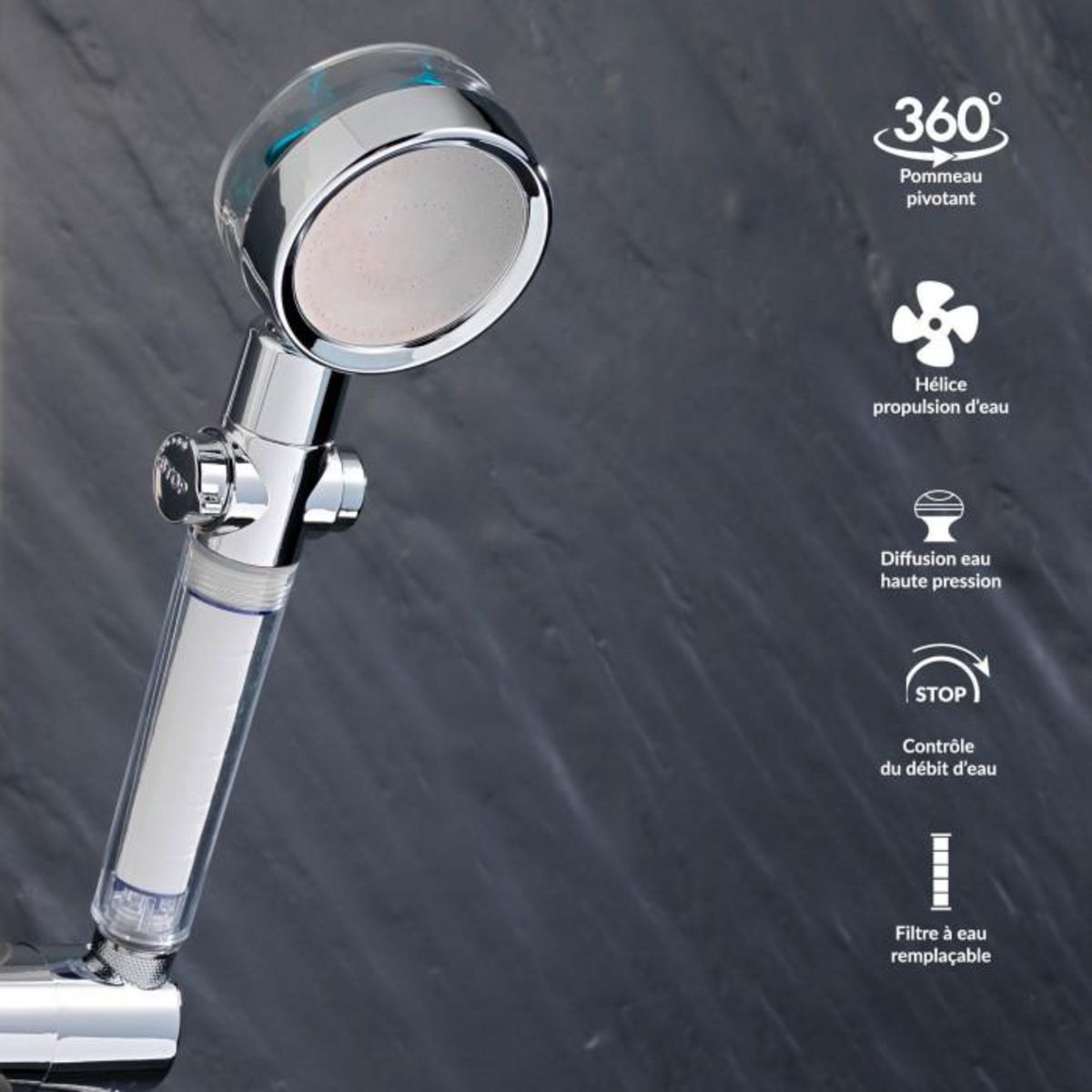 Paris Prix Pommeau de Douche à Hélice  Hydro  25cm Transparent