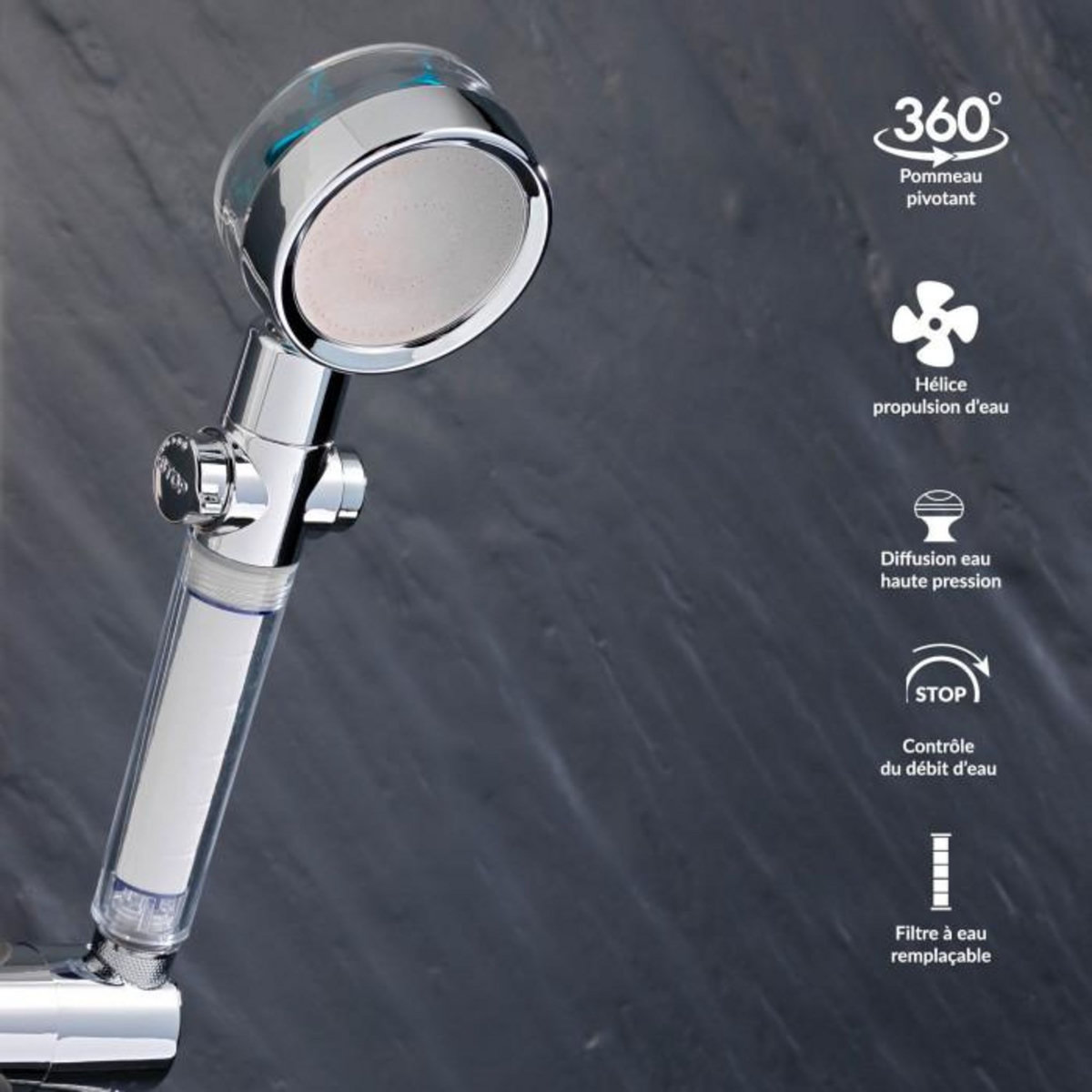 Paris Prix Pommeau de Douche à Hélice  Hydro  25cm Transparent