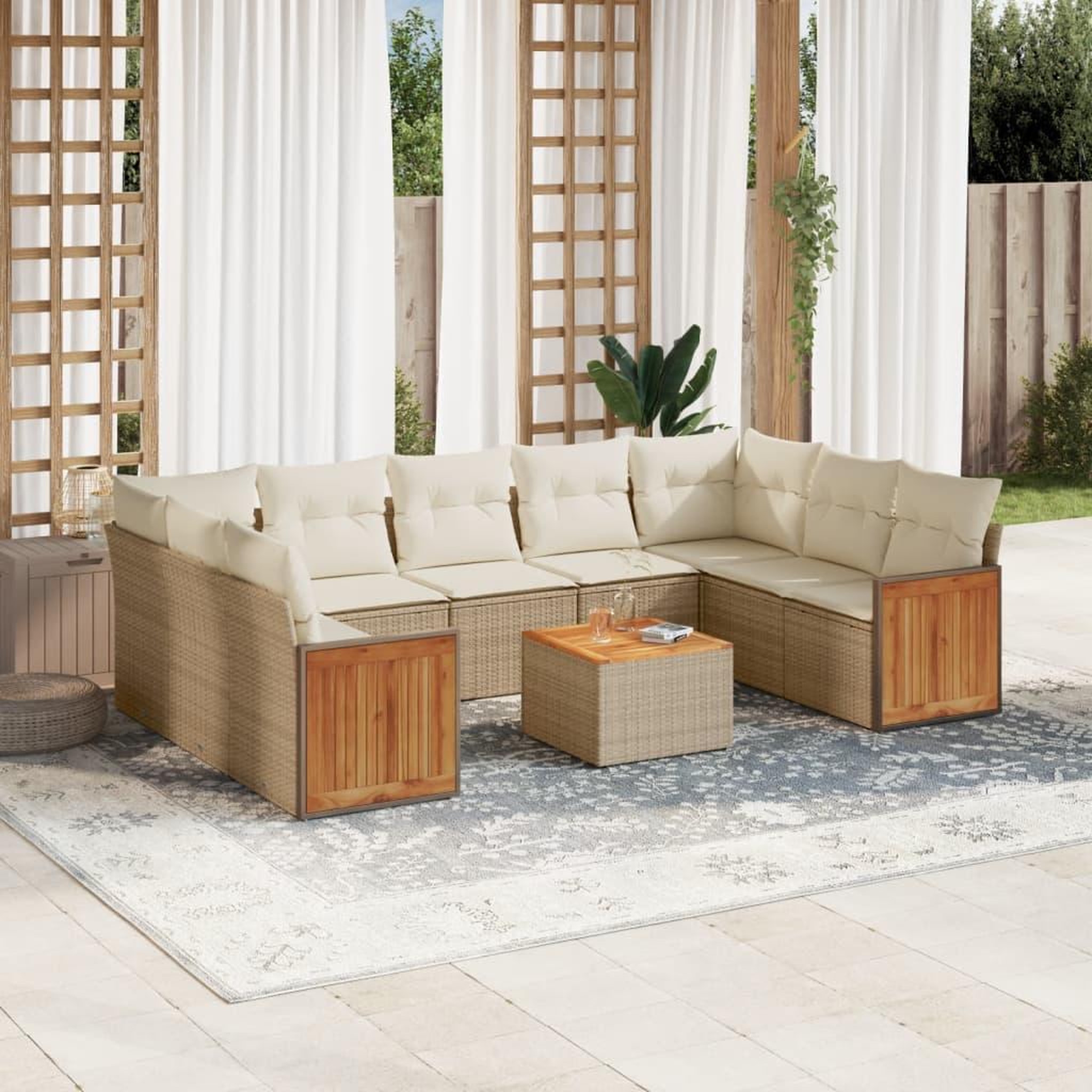 VIDAXL Salon de jardin avec coussins 10 pcs beige resine tressee