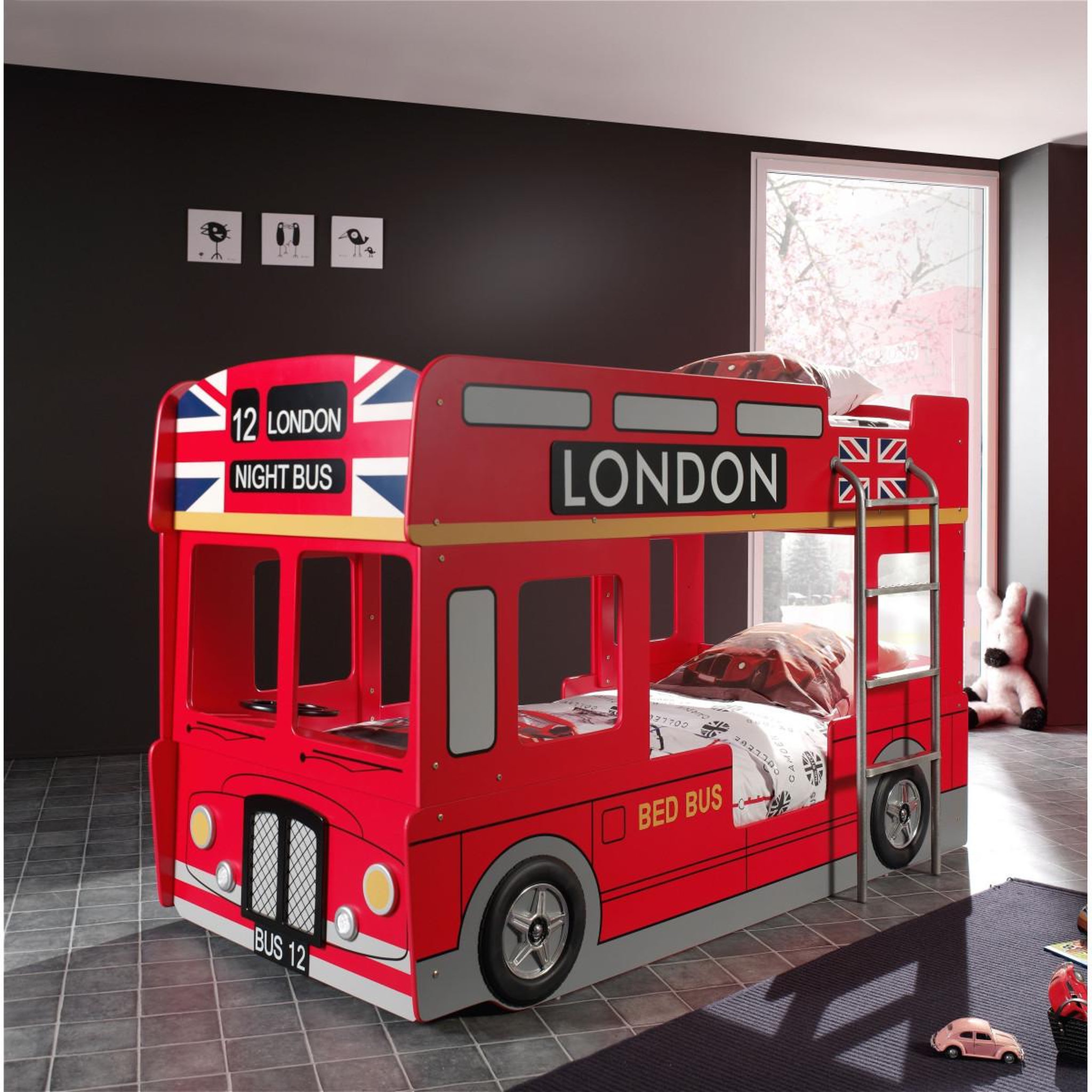 Voir la diapositive 2 : Paris Prix Pack - Lit Superposé Enfant & 2 Matelas  Londres  90x200cm Rouge