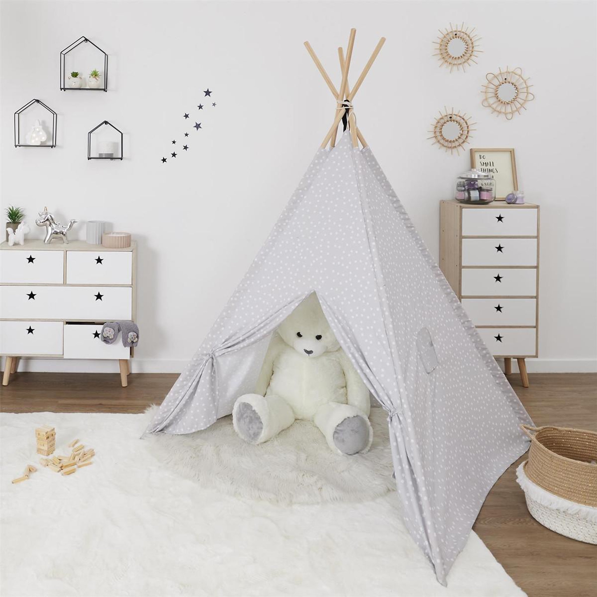 Voir la diapositive 4 : HOME DECO KIDS Tipi Enfant Déco  Rêves  160cm Gris