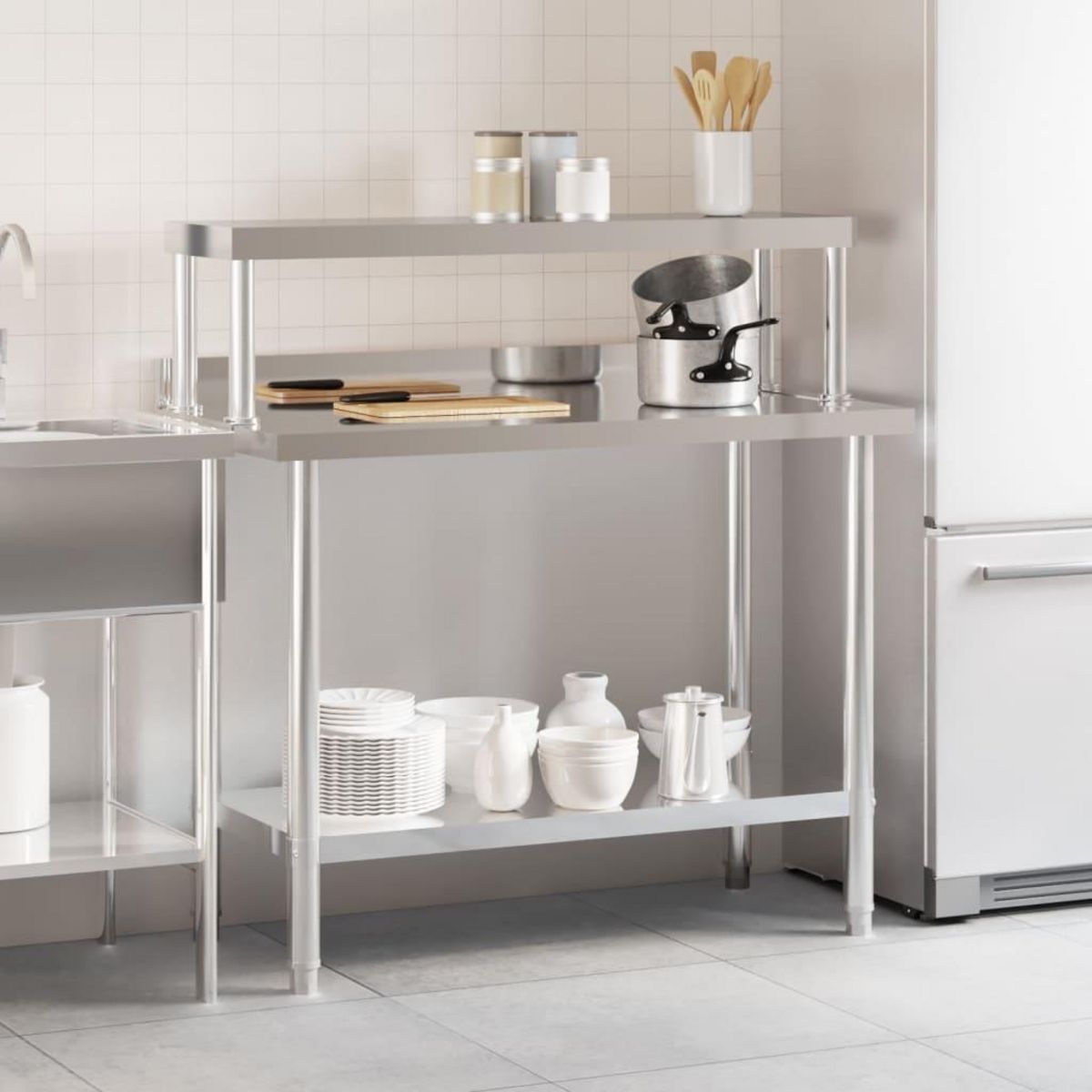 VIDAXL Table de travail de cuisine avec etagere 110x55x120 cm inox