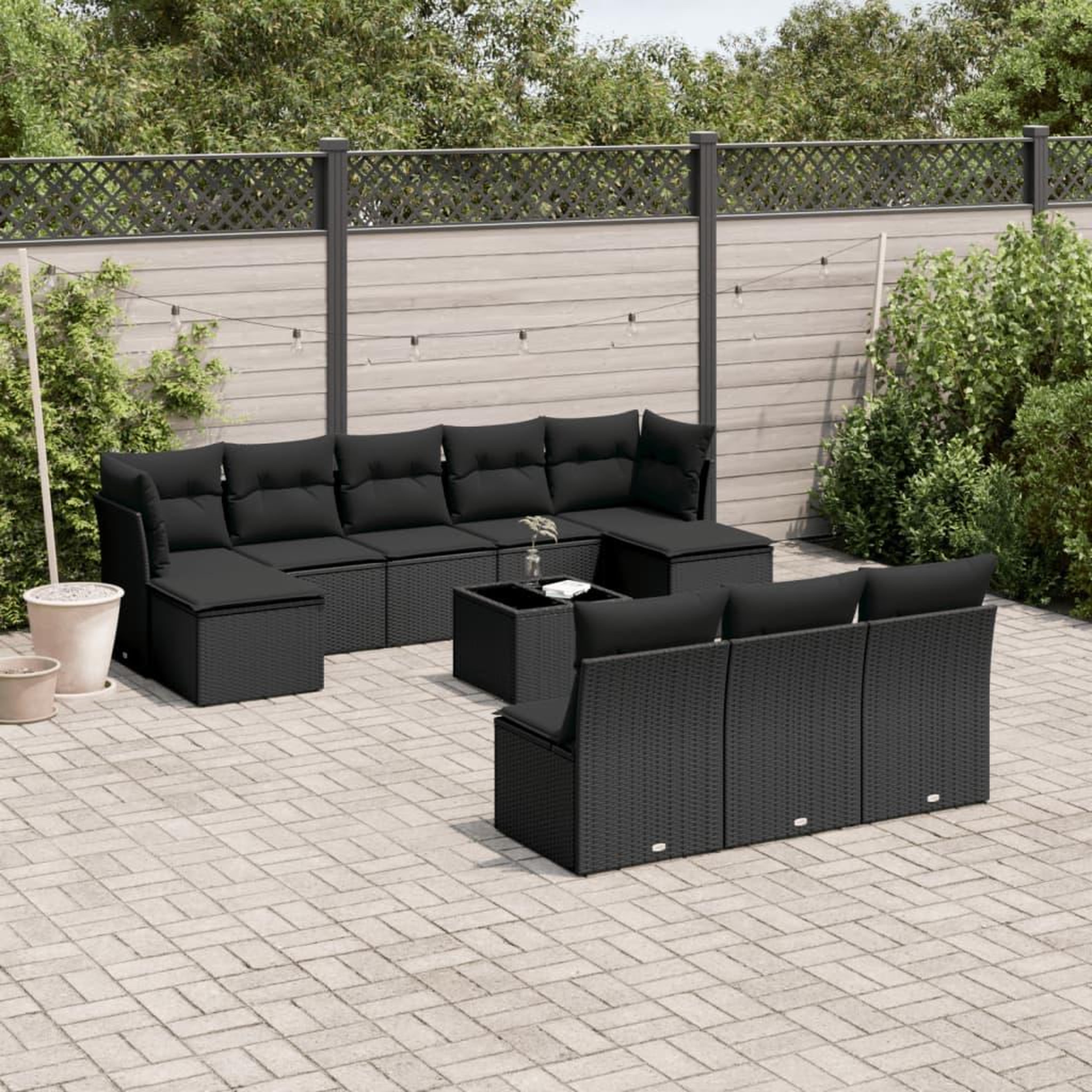Voir la diapositive 1 : VIDAXL Salon de jardin 11 pcs avec coussins noir resine tressee