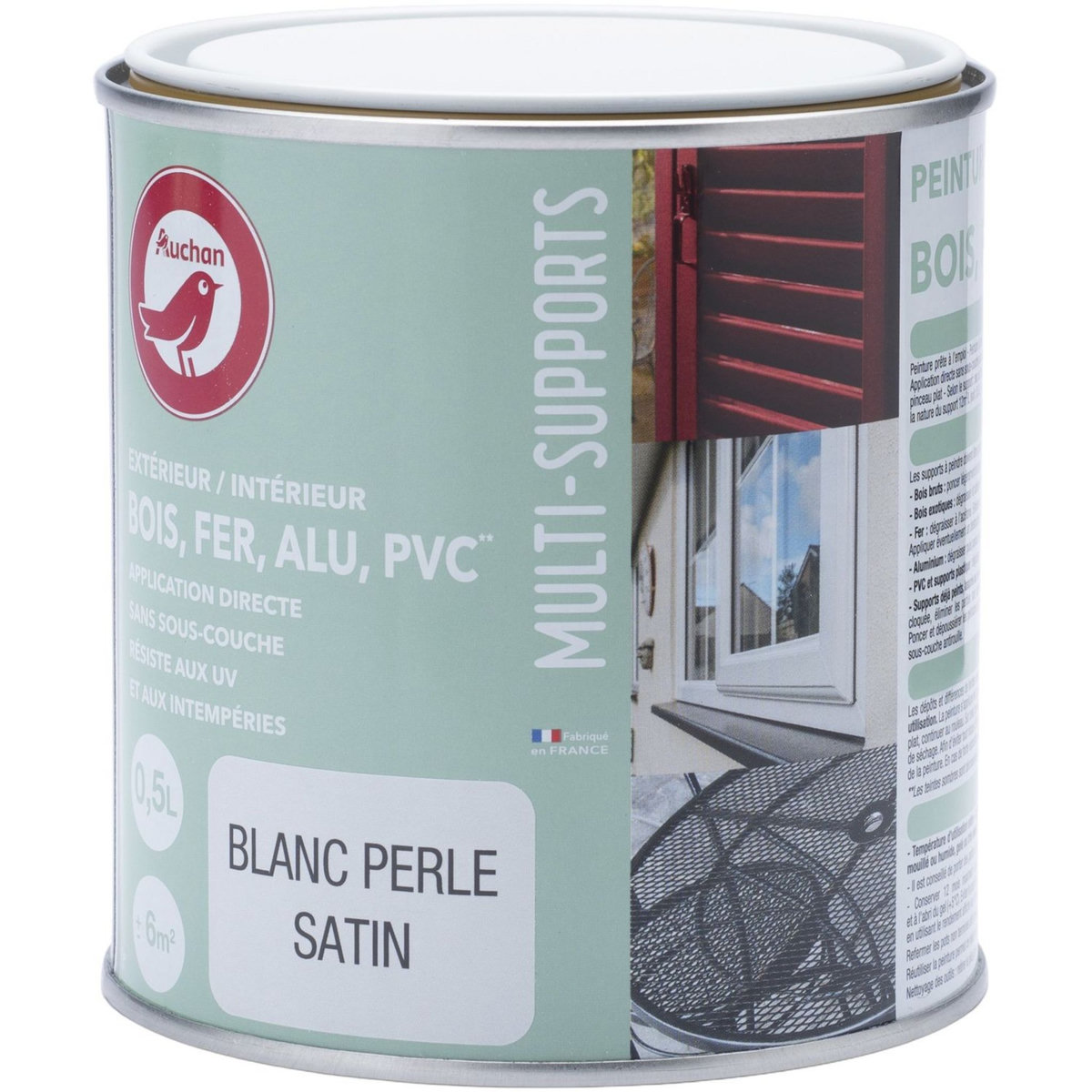 AUCHAN Peinture multi support extérieur 0,6L satin blanc perle 