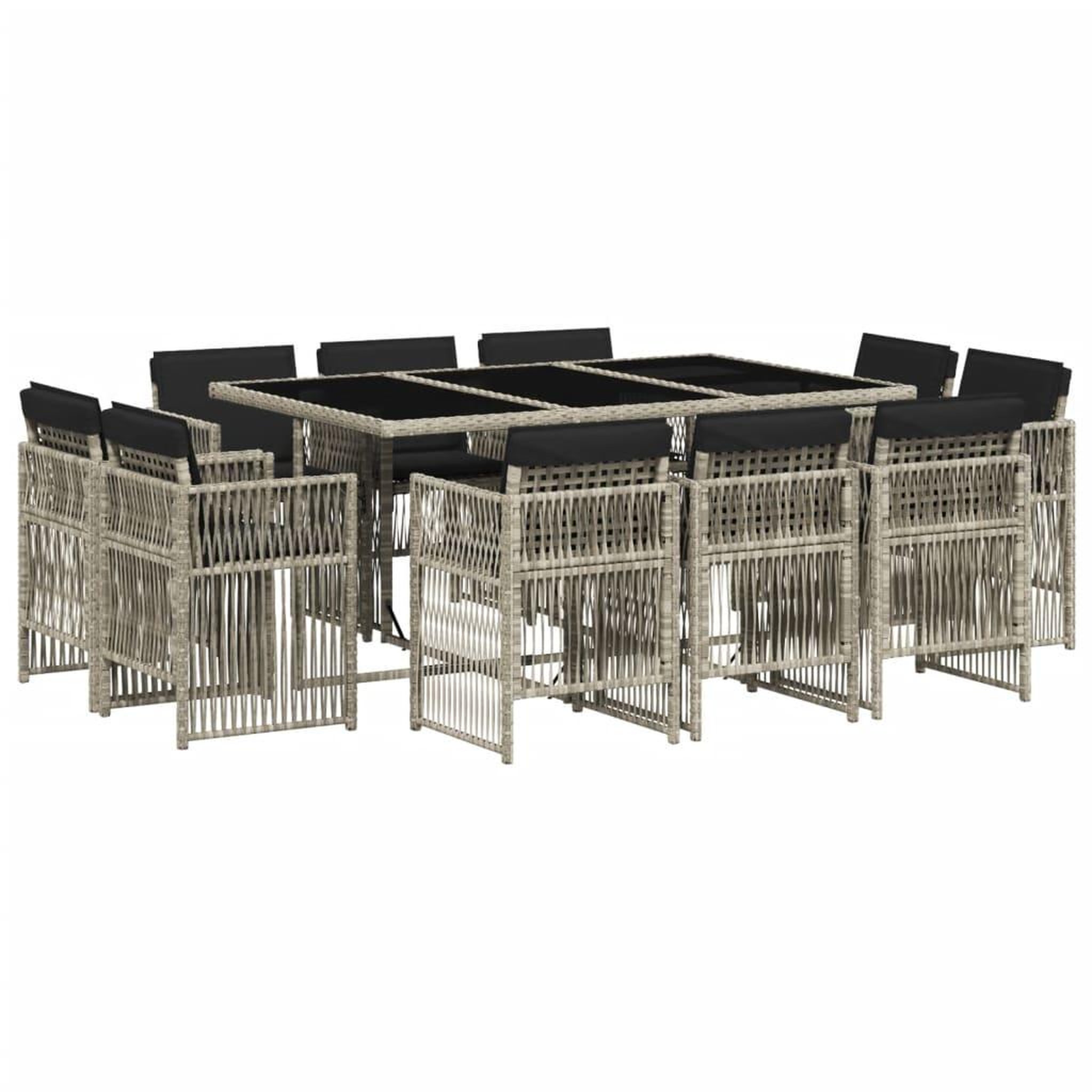 Voir la diapositive 2 : VIDAXL Ensemble a manger de jardin 11pcs avec coussins gris poly rotin