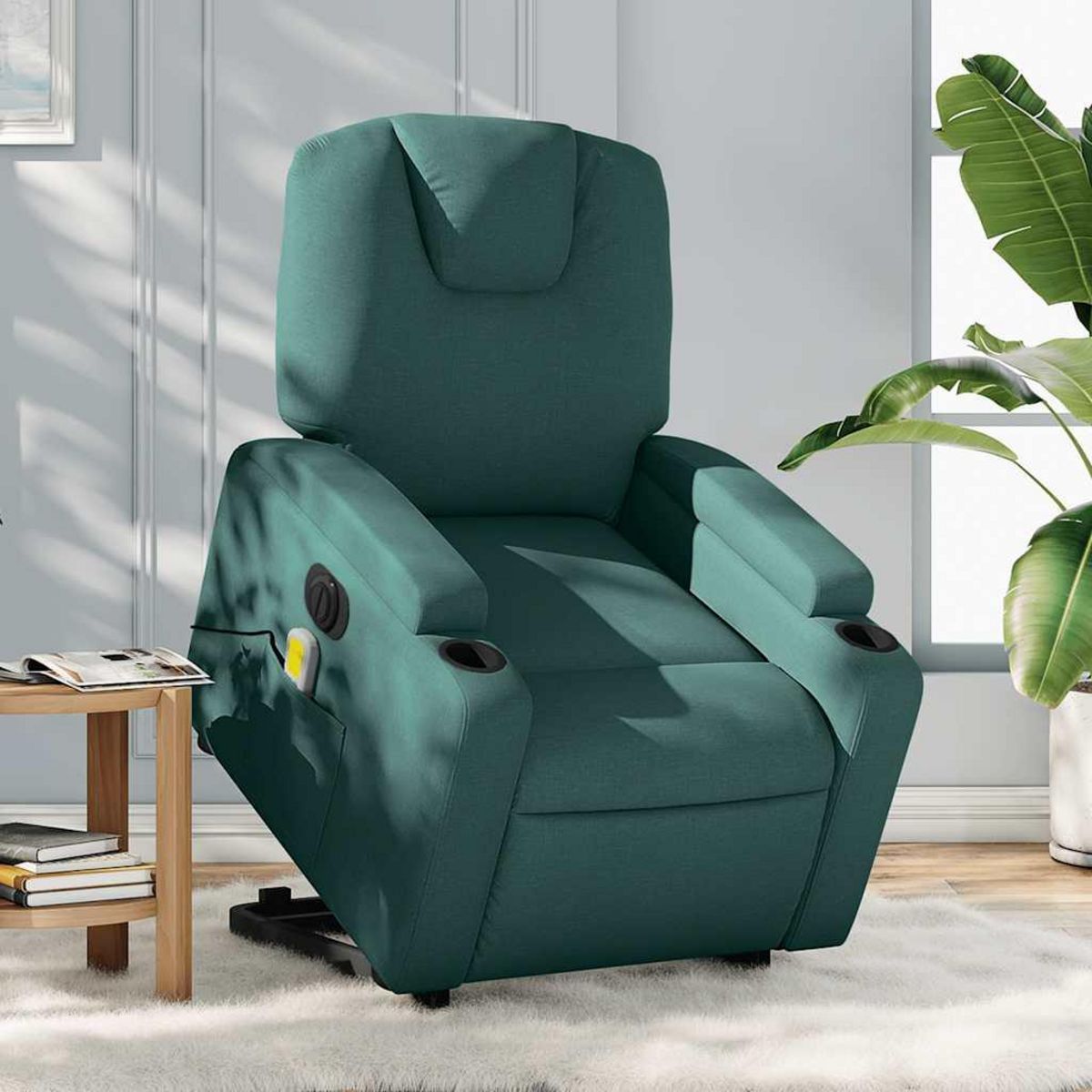 VIDAXL Fauteuil inclinable de massage electrique Vert fonce Tissu