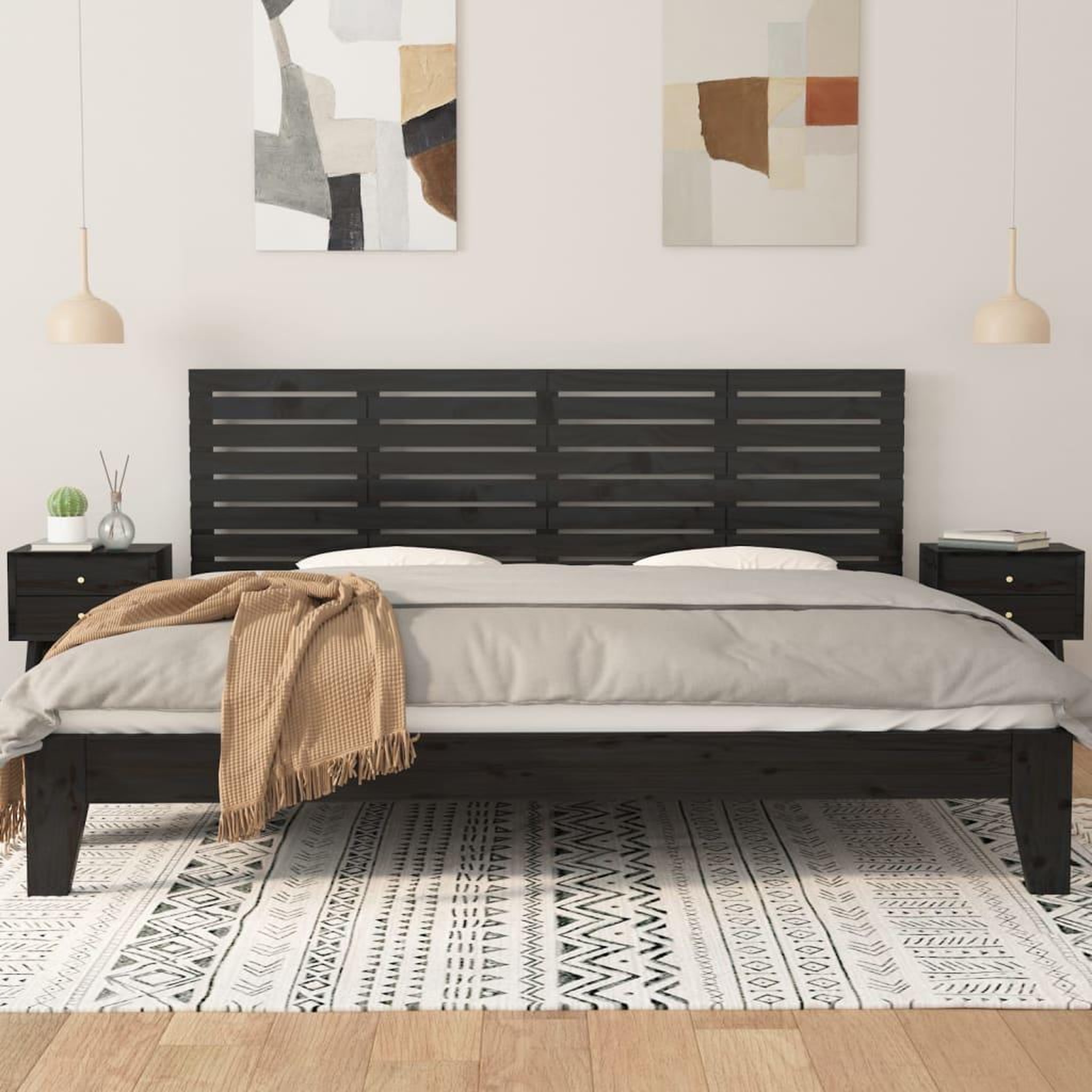 Voir la diapositive 3 : VIDAXL Tete de lit murale Noir 166x3x63 cm Bois massif de pin