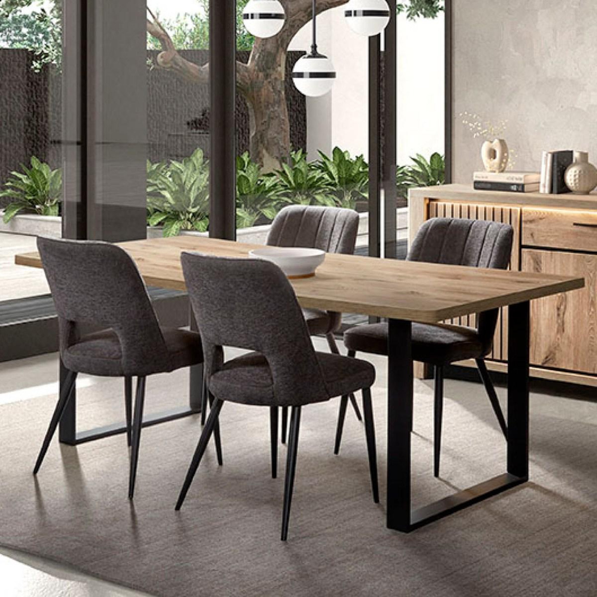 Voir la diapositive 2 : JLC KREATION Table de repas 200cm avec piètement métal santorini