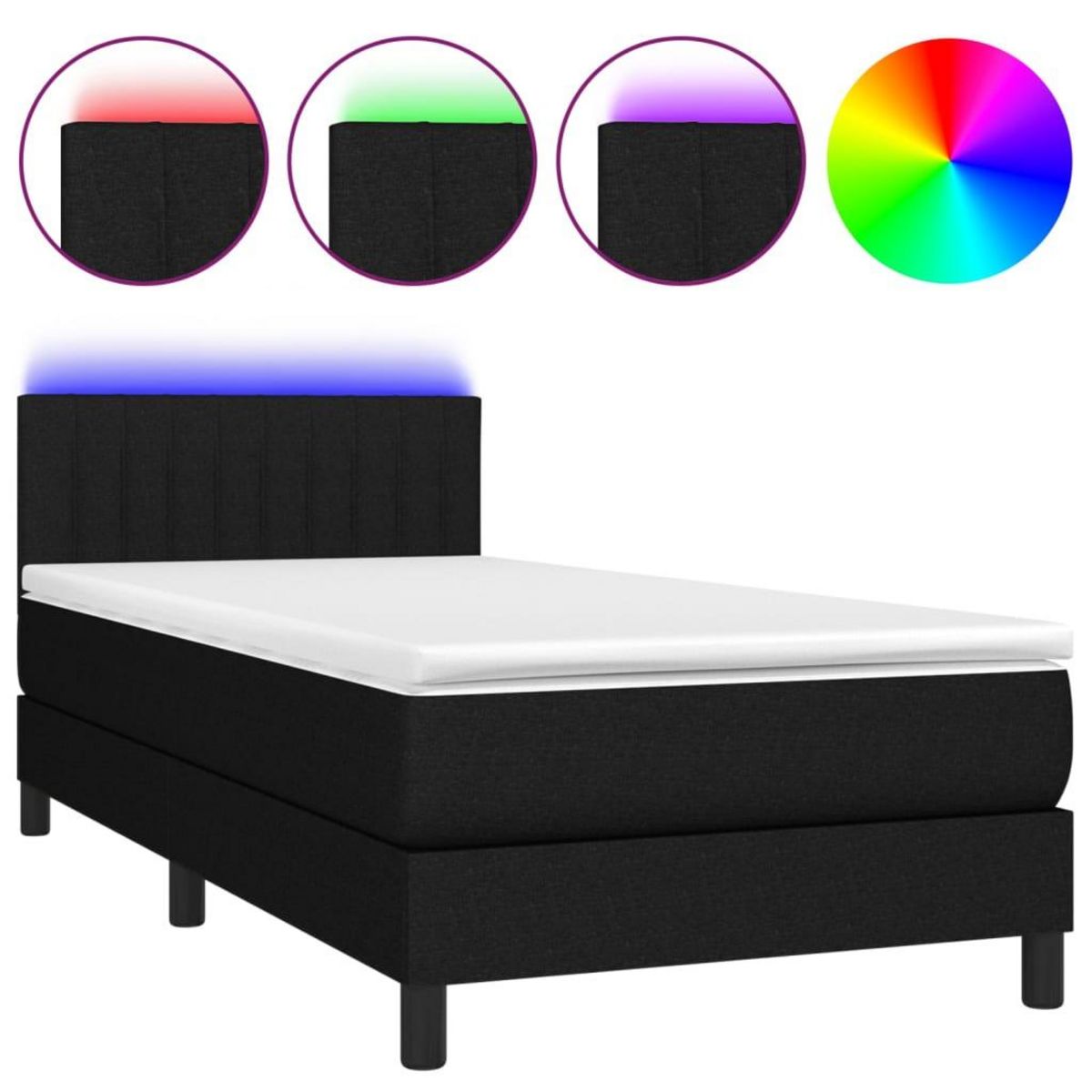 VIDAXL Sommier a lattes de lit avec matelas et LED Noir 80x200cm Tissu