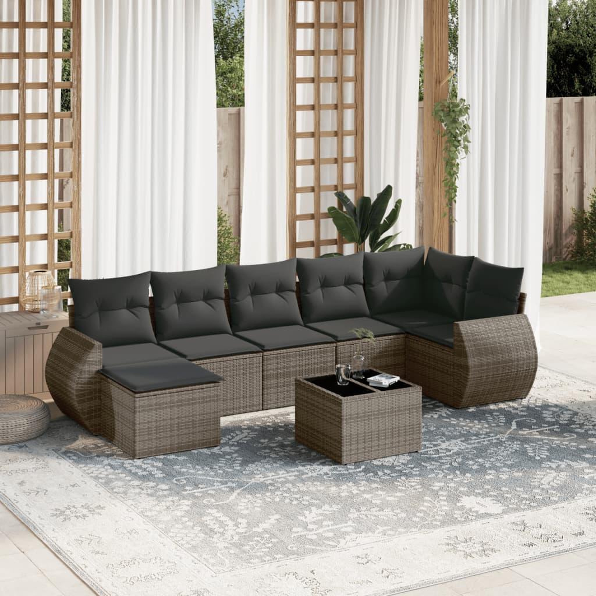 VIDAXL Salon de jardin 8 pcs avec coussins gris resine tressee