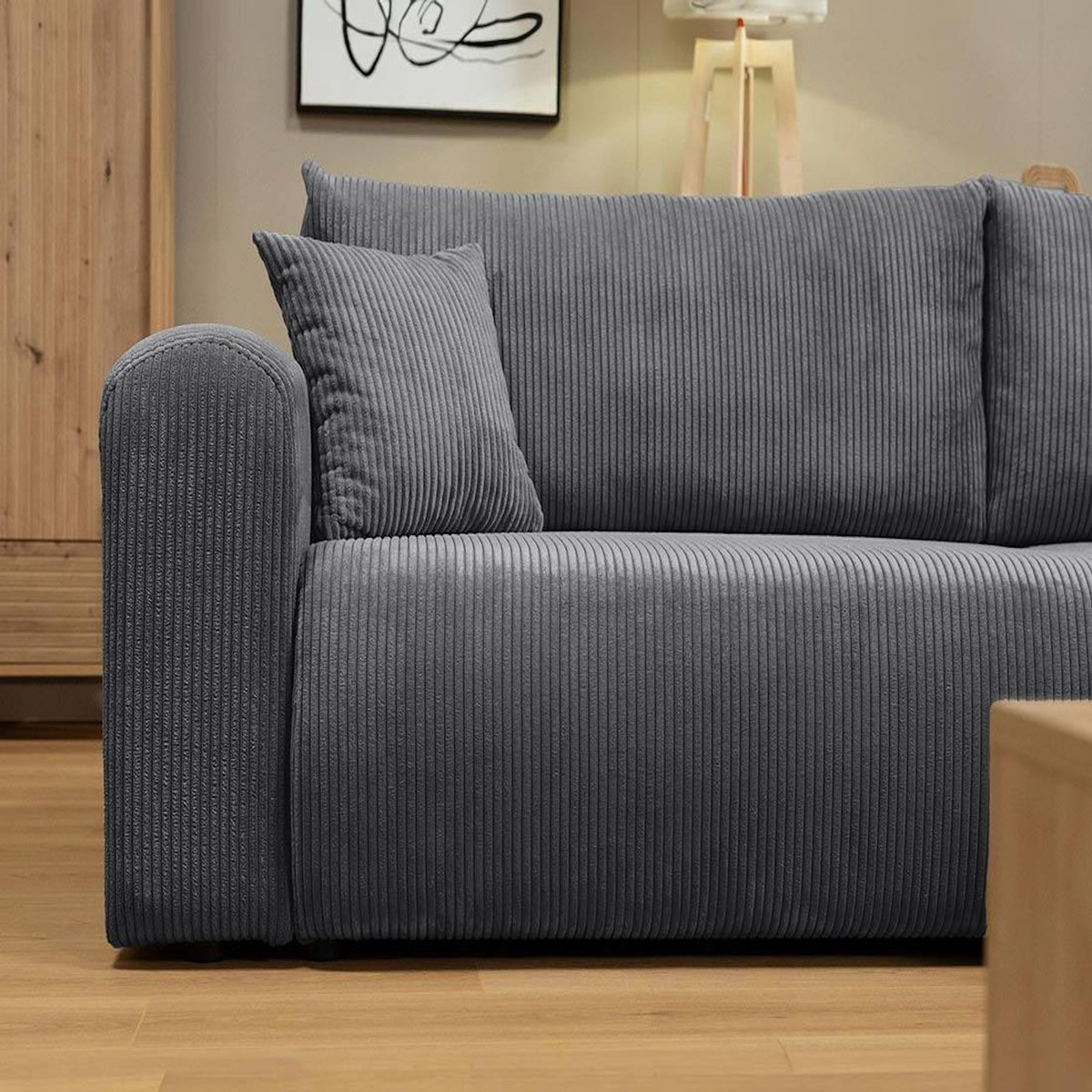 BEST MOBILIER Naomi - canapé d'angle réversible 4 places convertible avec coffre en velours côtelé