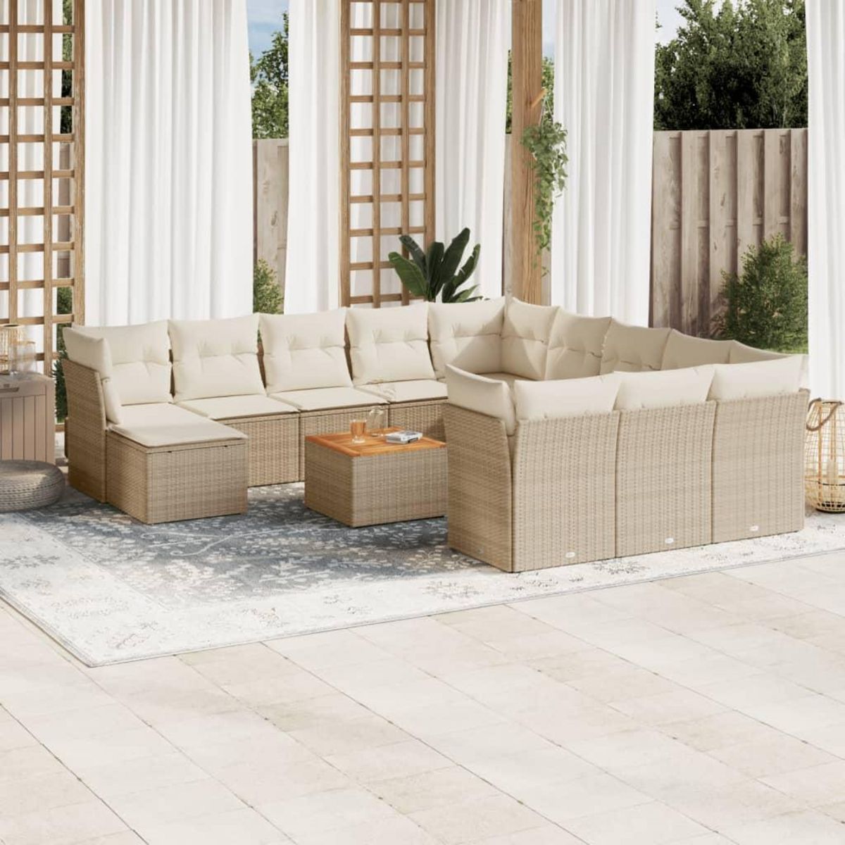 VIDAXL Salon de jardin avec coussins 13 pcs beige resine tressee