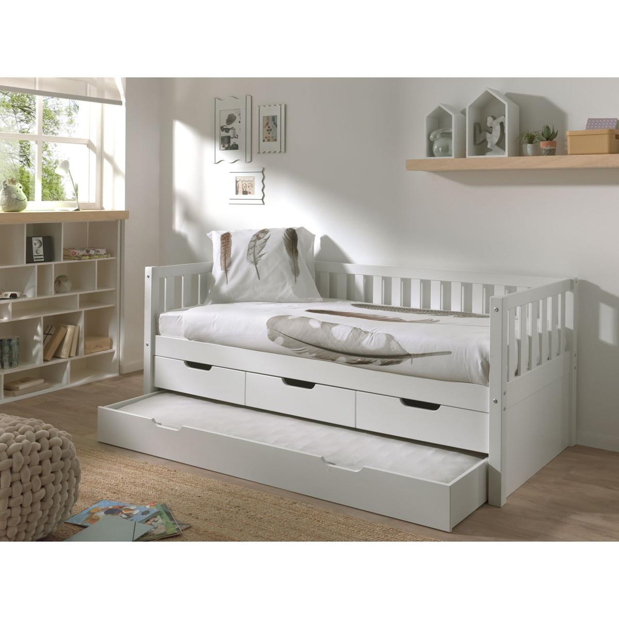 Voir la diapositive 3 : Paris Prix Pack - lit capitaine enfant & tiroir de lit  fritz  90x200cm blanc