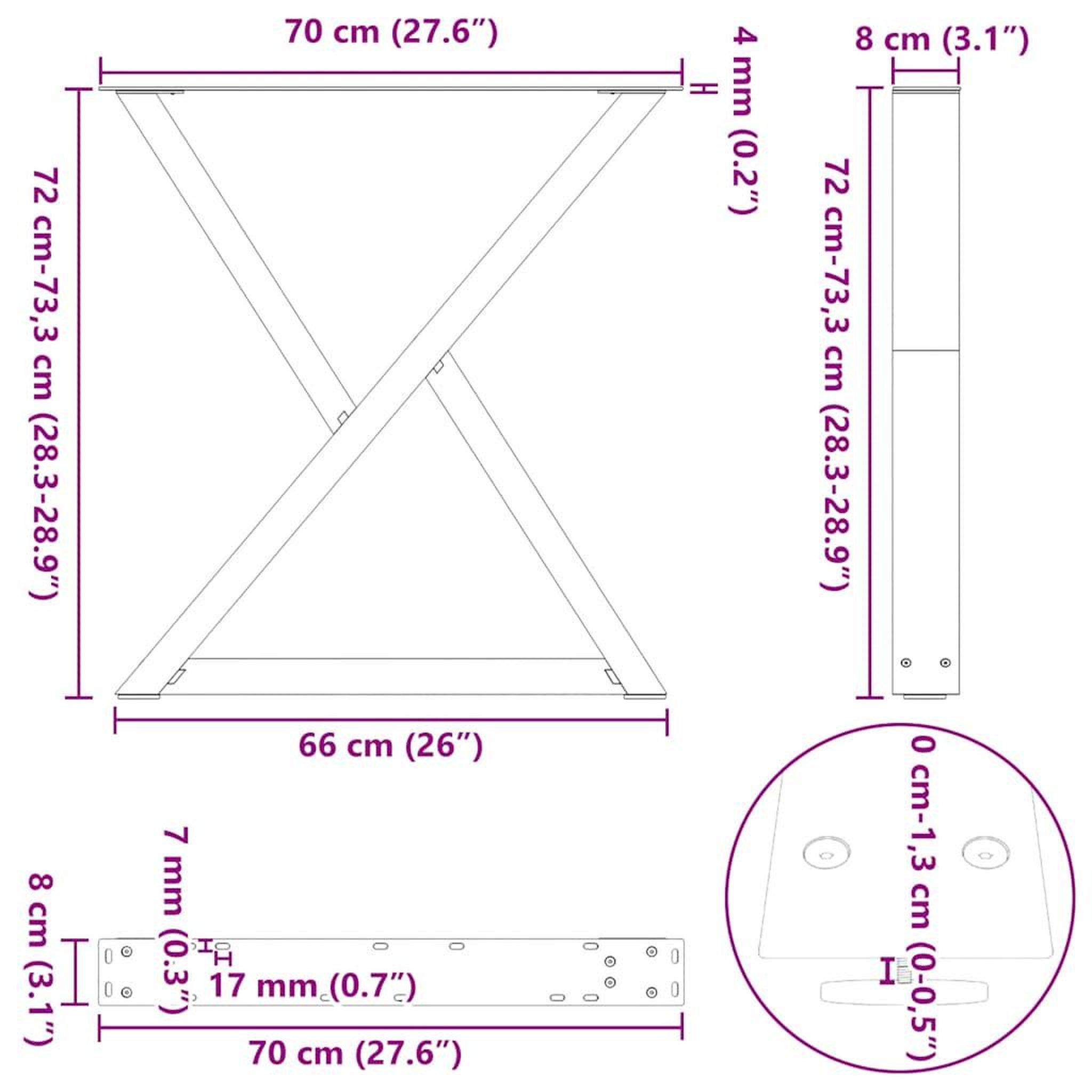 Voir la diapositive 6 : VIDAXL Pieds de table a manger 2 pcs anthracite 70x(72-73,3)cm