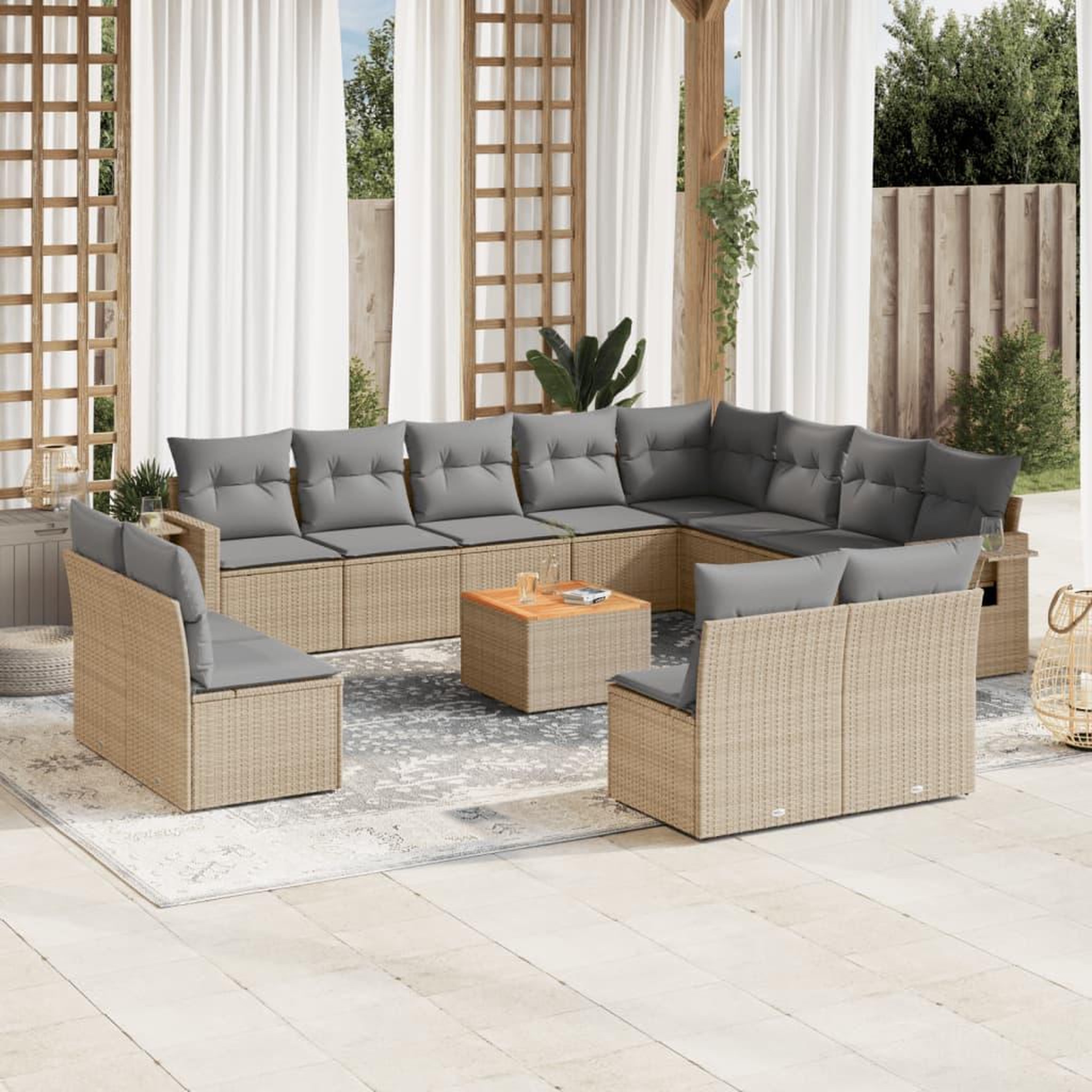 VIDAXL Salon de jardin avec coussins 13 pcs beige resine tressee