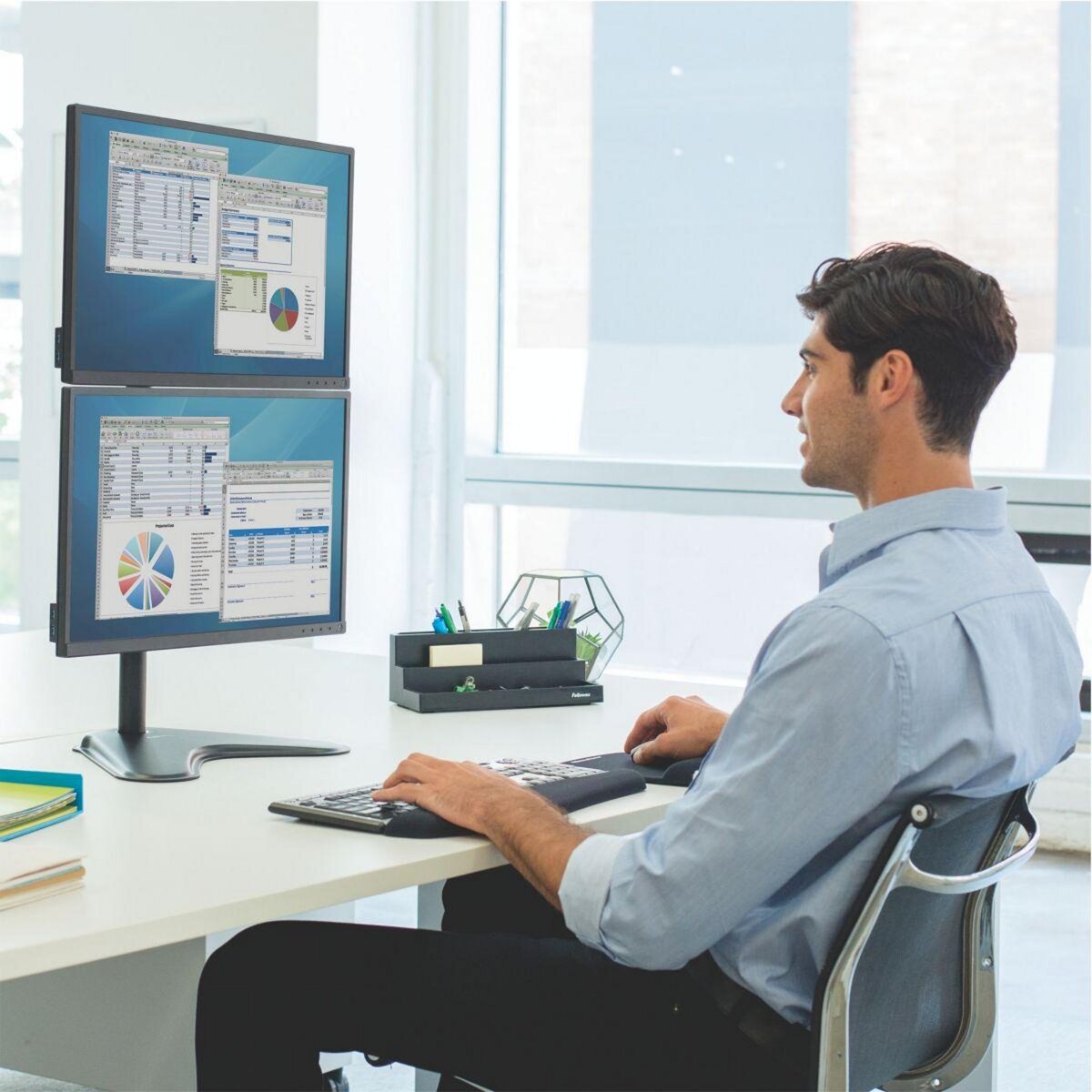 Fellowes Support écran PC Support Double Vertical sur pied