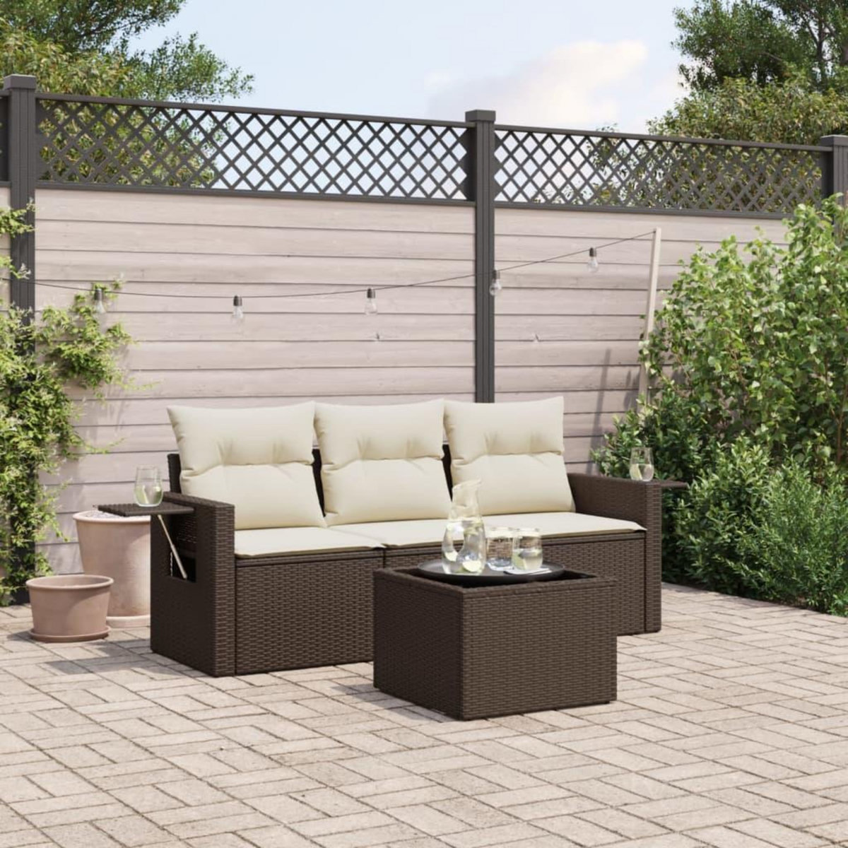 VIDAXL Salon de jardin 4 pcs avec coussins marron resine tressee