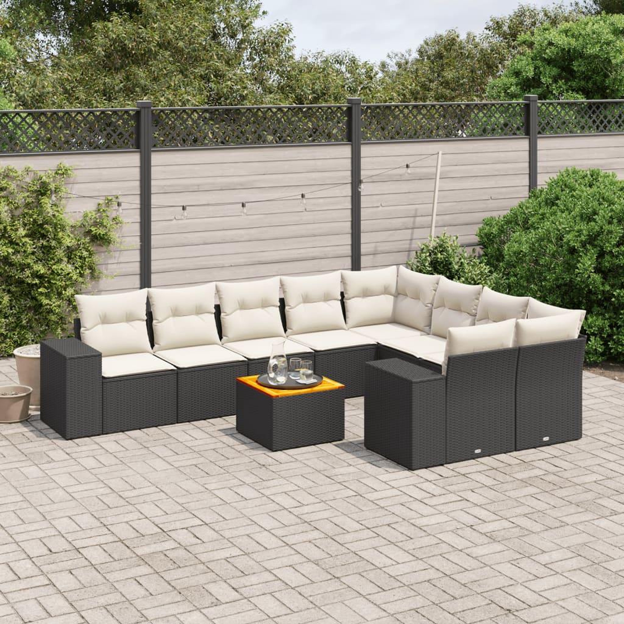 VIDAXL Salon de jardin 10 pcs avec coussins noir resine tressee