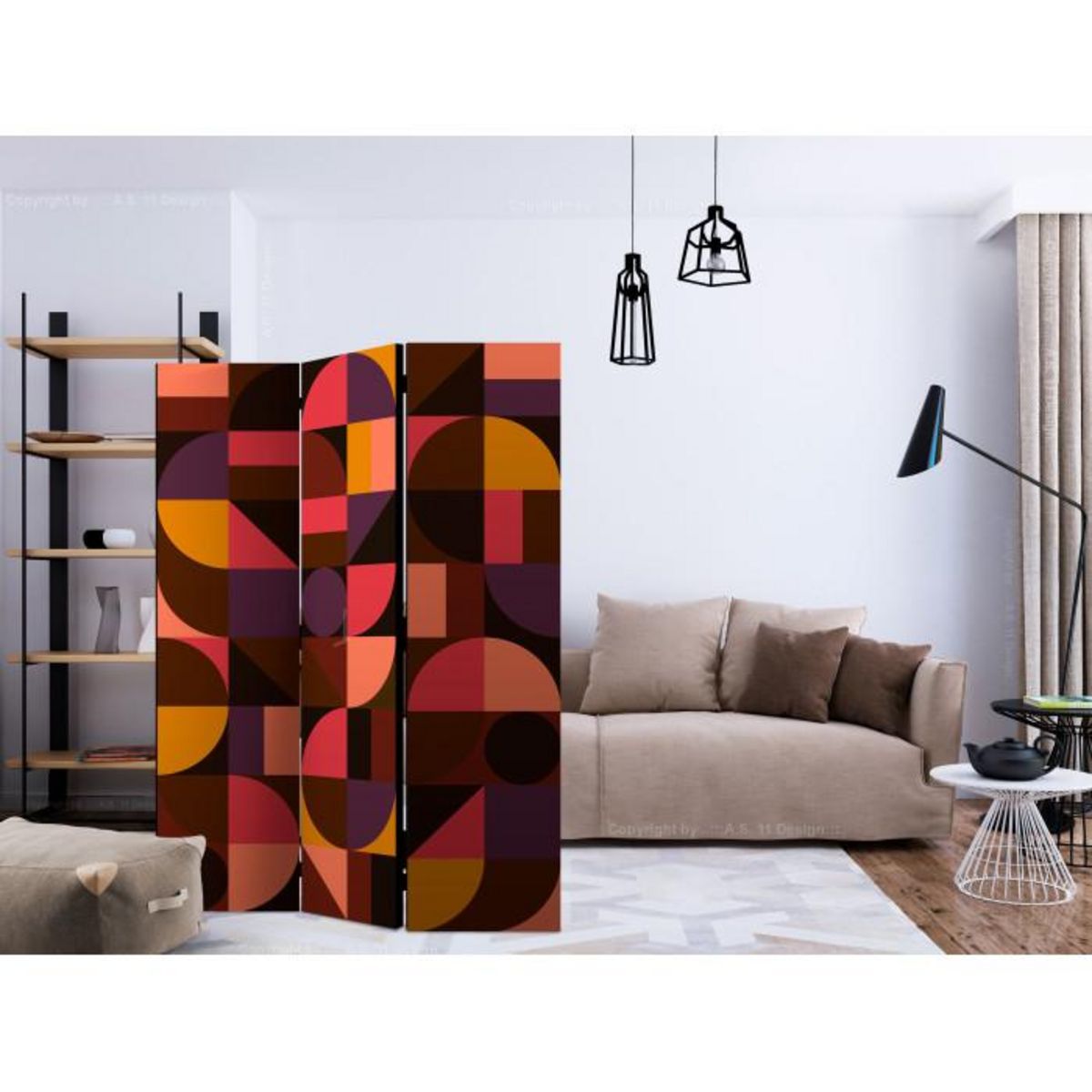 Paris Prix Paravent 3 Volets  Geometric Mosaic Red  135x172cm