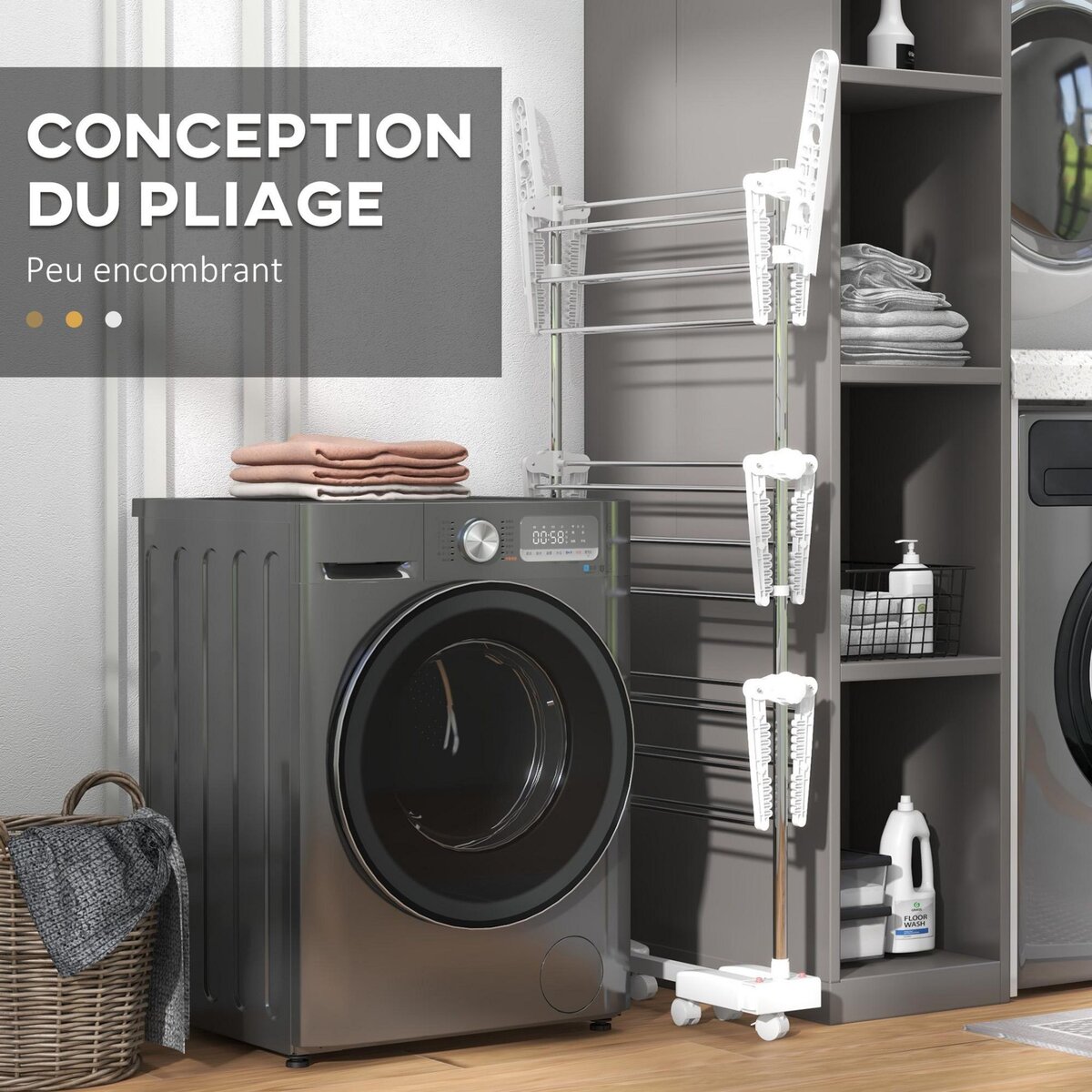 HOMCOM Sechoir à linge étendoir pliable ailes latérales 3 ou 4 niveaux