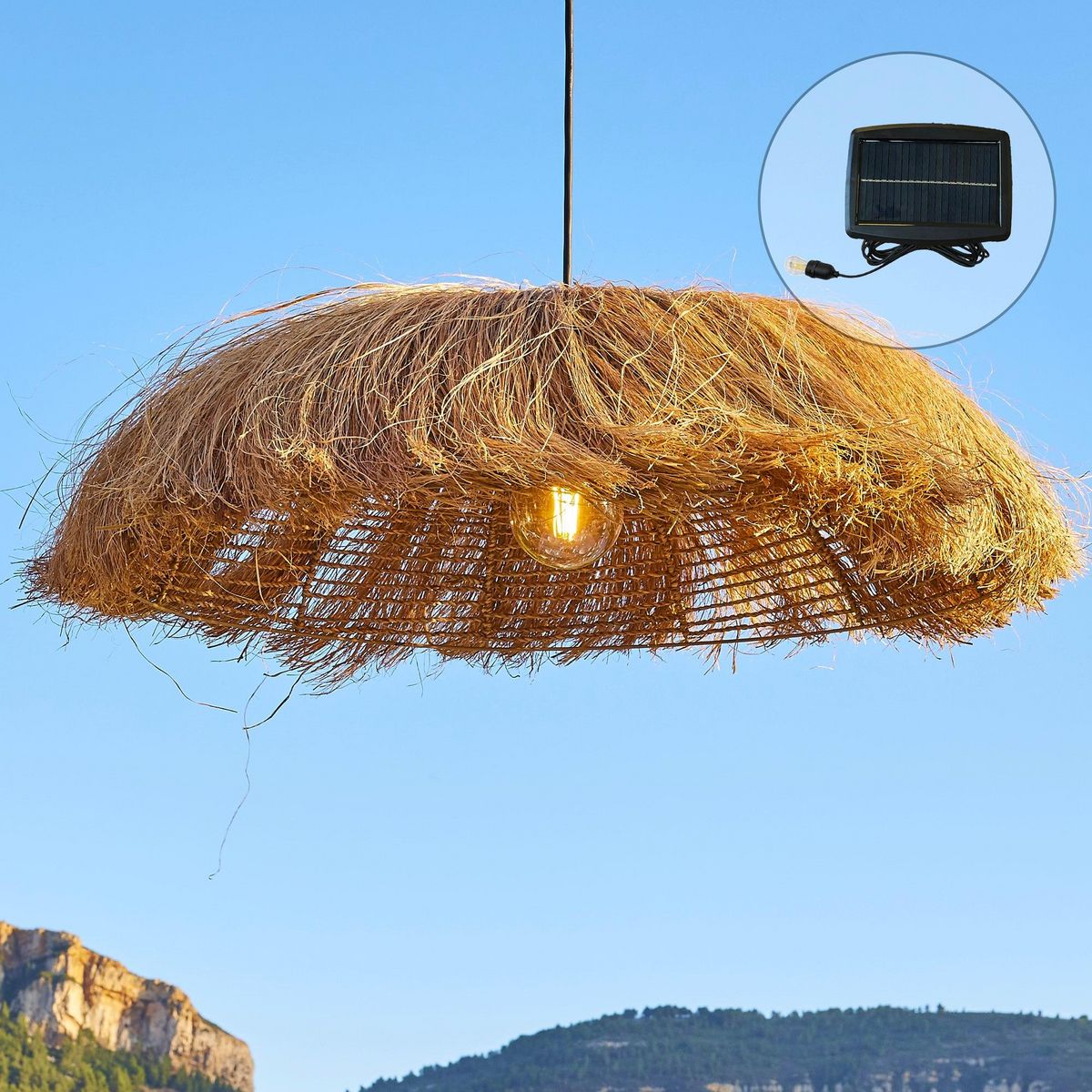 Lumisky Suspension solaire bohème HAVANA Beige Herbe marine H22cm