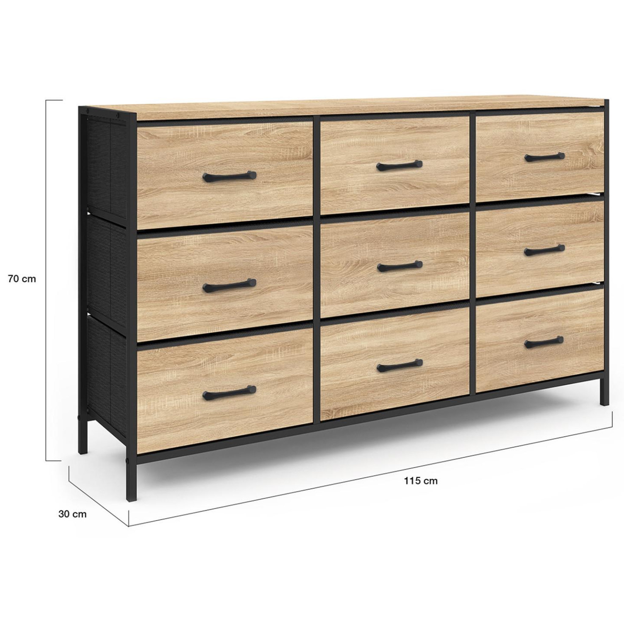 Voir la diapositive 4 : ID MARKET Commode 9 tiroirs en tissu utah 115 cm meuble de rangement design industriel