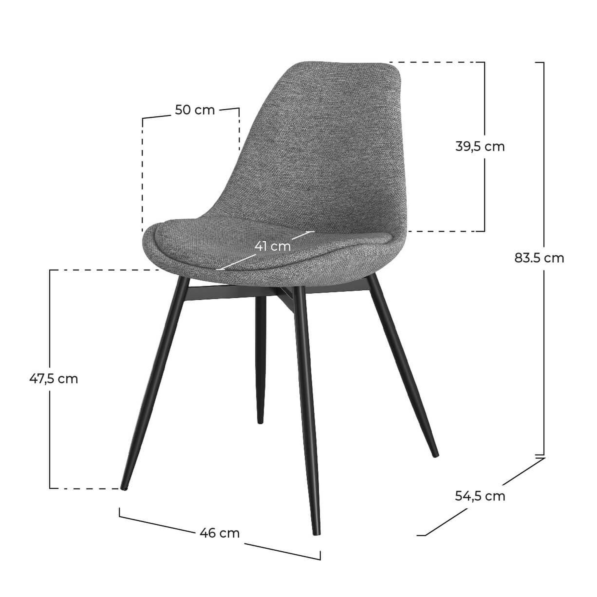 Voir la diapositive 4 : MAISON PAVANE Lot de 2 chaises en tissu gris foncé chiné et pieds en métal-filipi