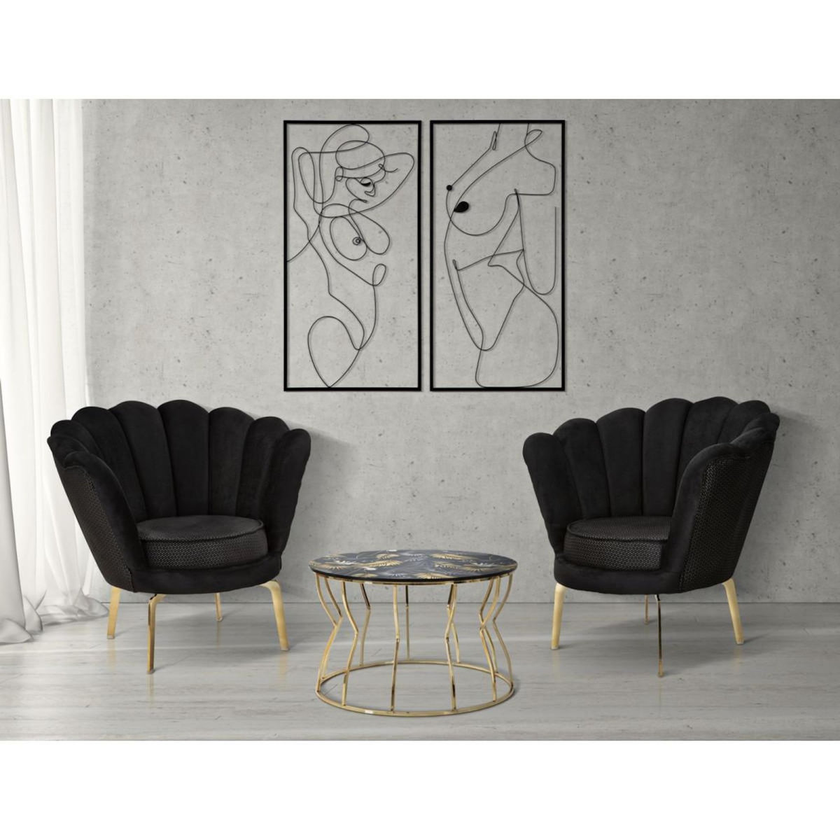 Paris Prix Lot de 2 Décorations Murales en Métal  Body  100cm Noir