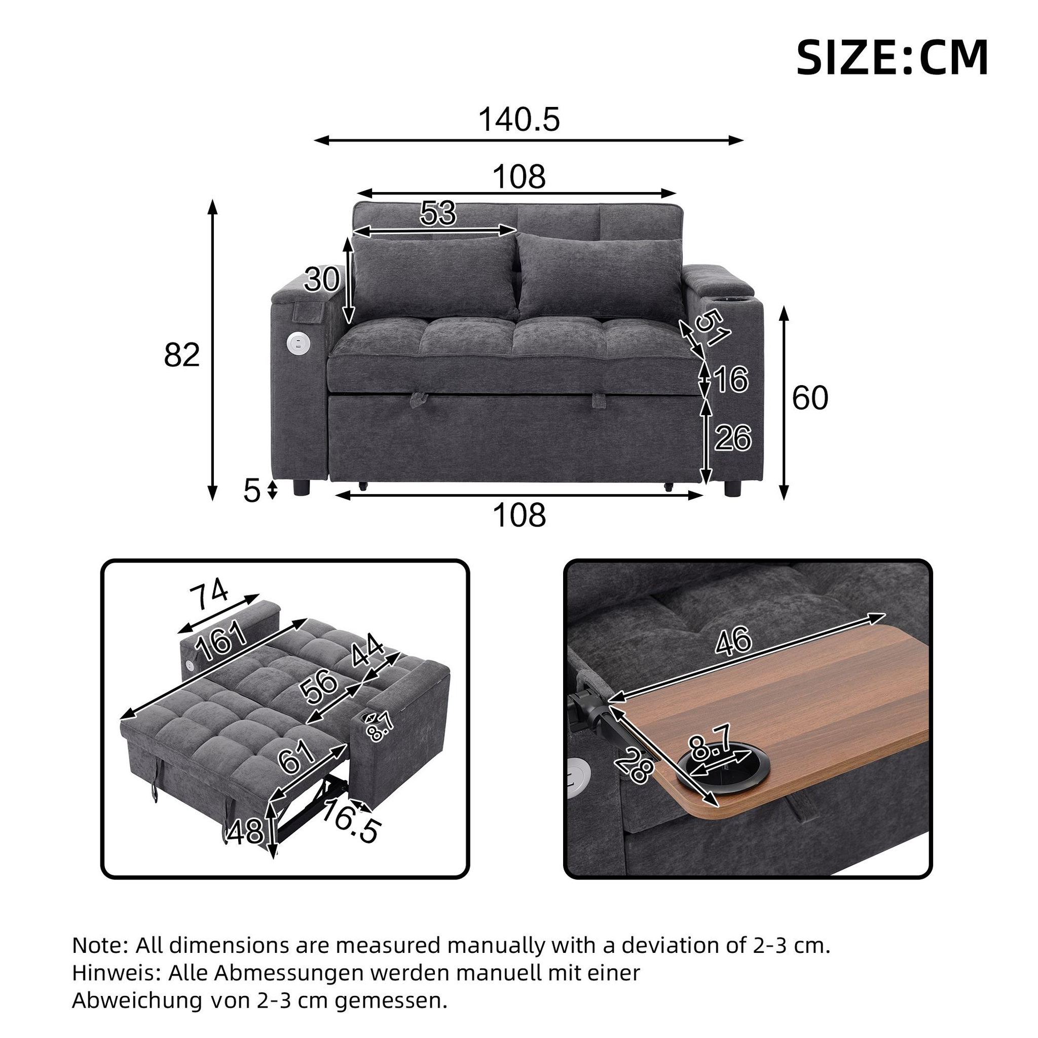 Voir la diapositive 3 : MERAX Canapé droit convertible 2 places tissu