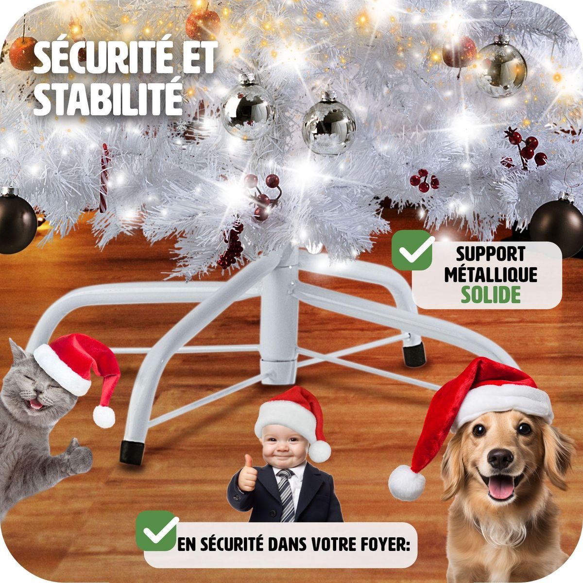 tectake Sapin de Noël artificiel 150 cm blanc blanc