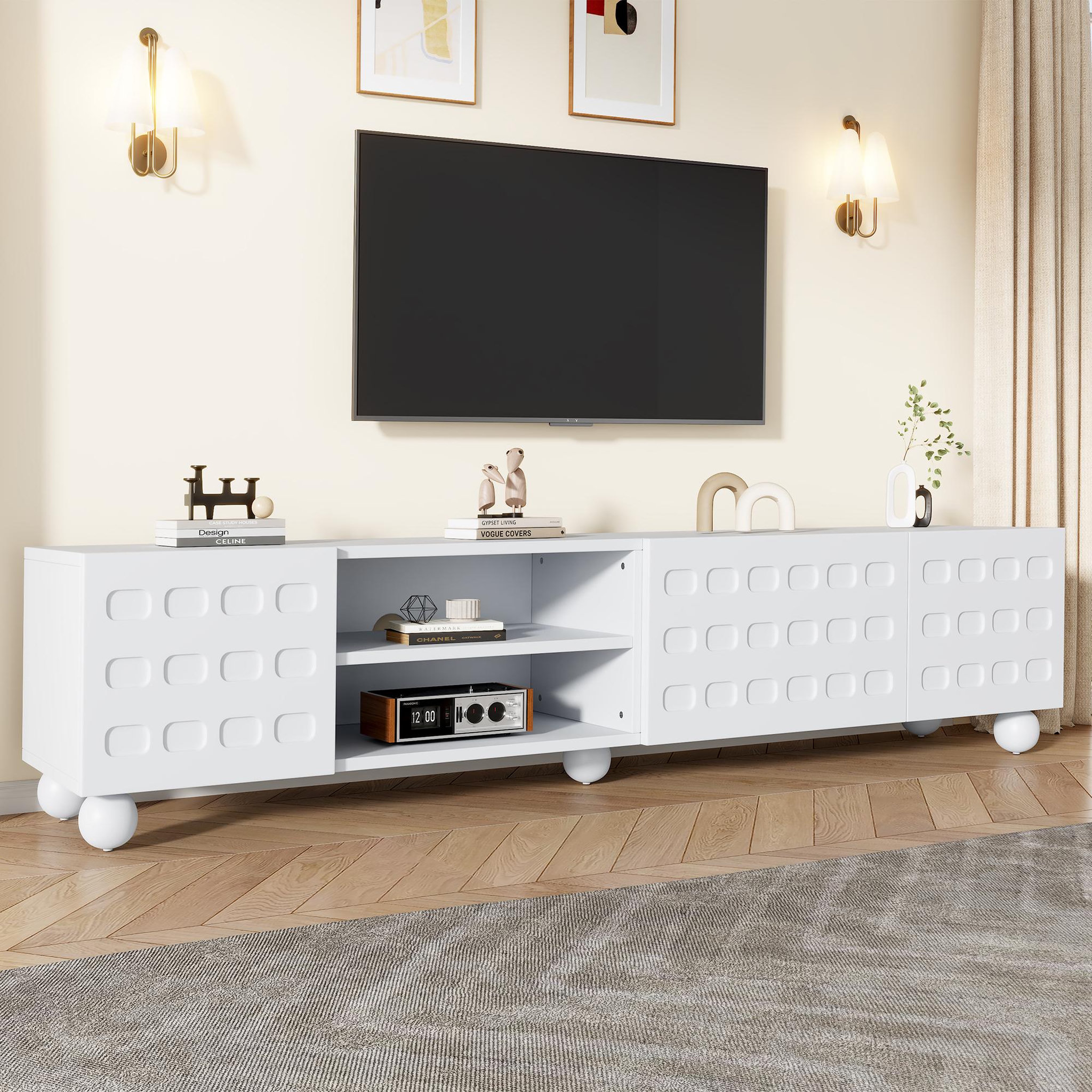 Voir la diapositive 2 : MERAX Meuble tv blanc 200 cm panneau de particules