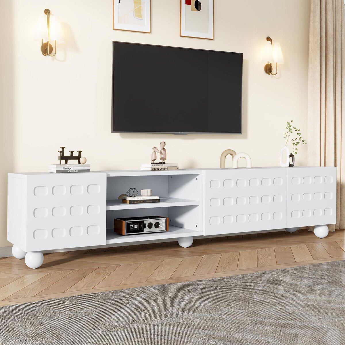 MERAX Meuble tv blanc 200 cm panneau de particules