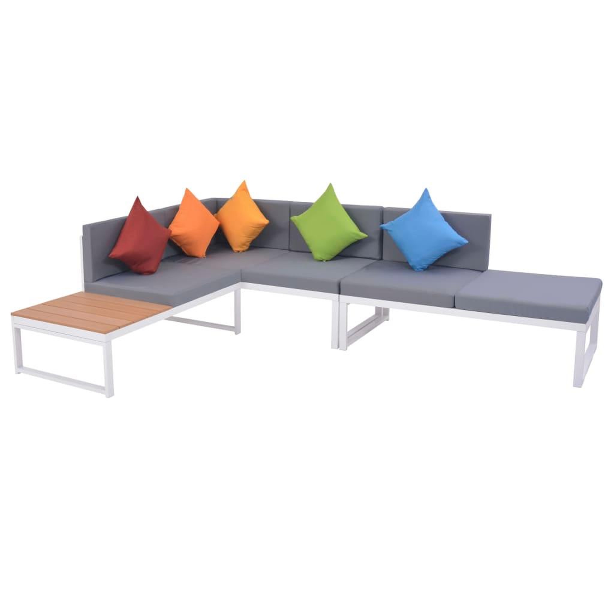Voir la diapositive 3 : VIDAXL Salon de jardin 5 pcs avec coussins Aluminium et WPC