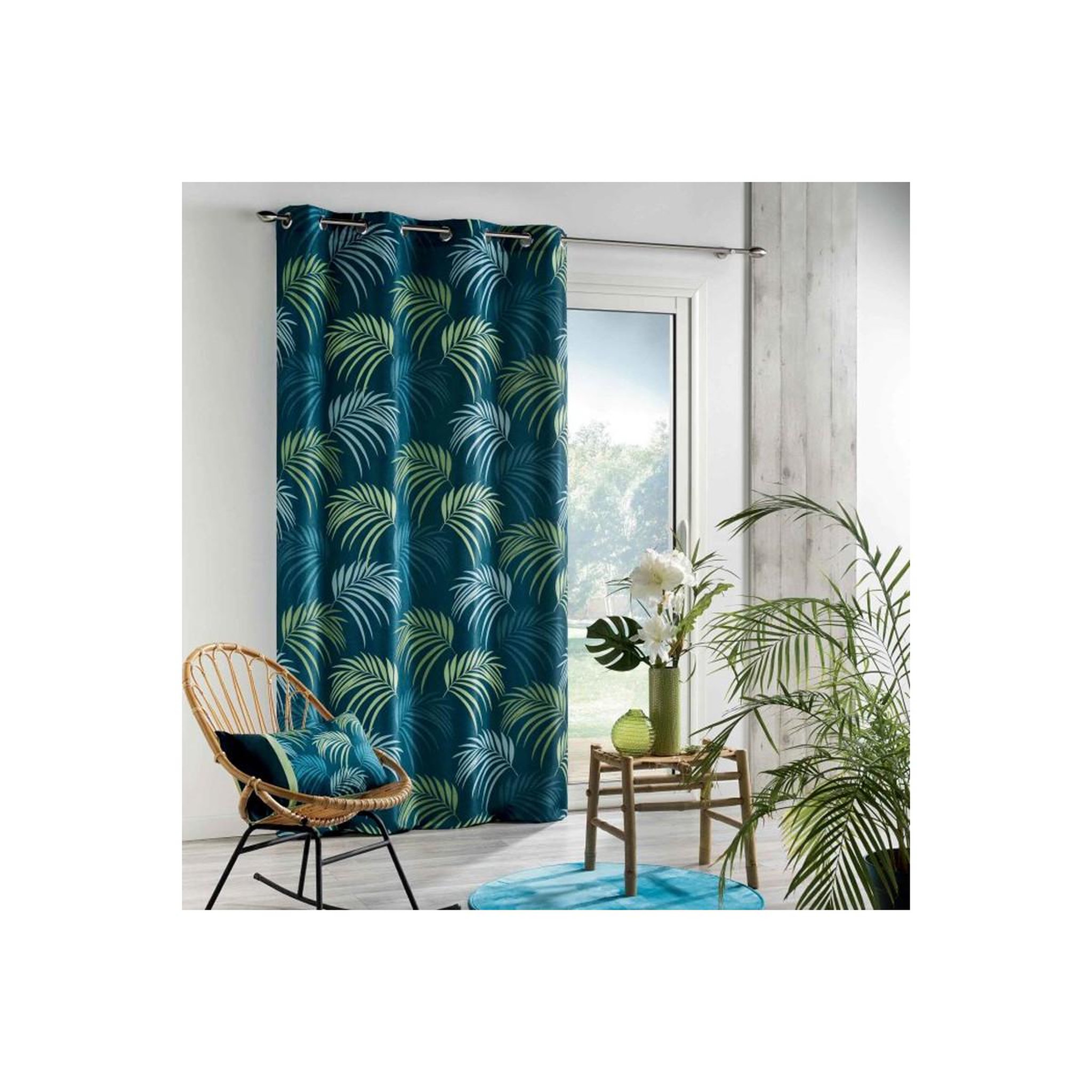 Douceur d'Intérieur Rideau imprimé  végétal  140x260cm bleu