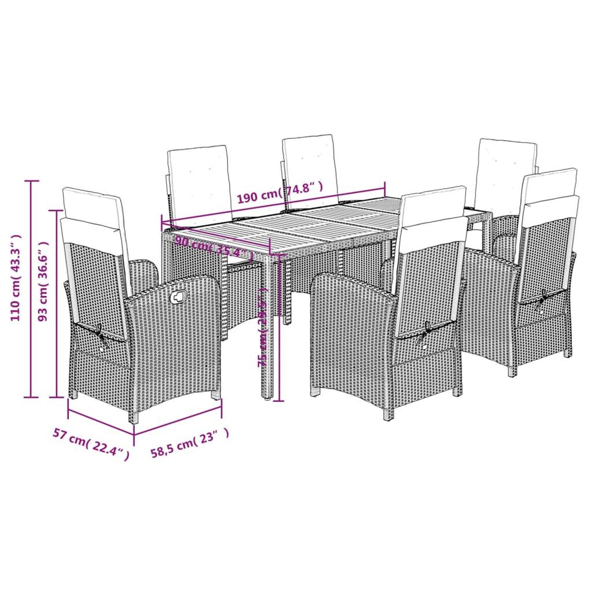 Voir la diapositive 6 : VIDAXL Ensemble a manger de jardin et coussins 7 pcs gris rotin