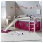 Voir la diapositive 3 : HomeStyle4U Lit mi-hauteur avec rideaux rose et toboggan