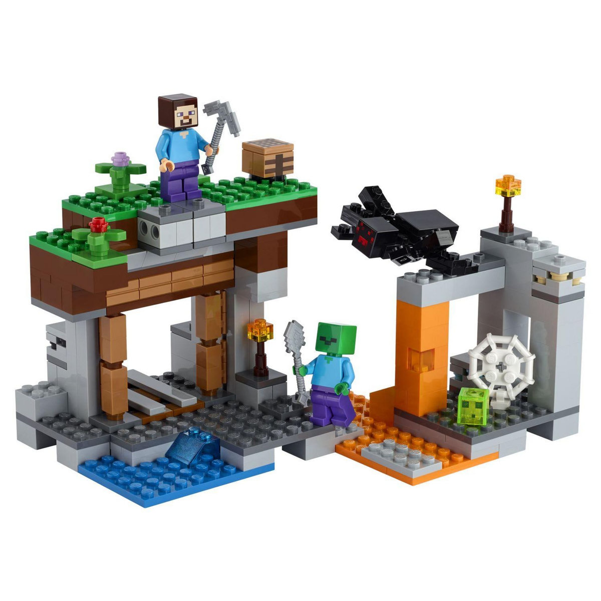 LEGO Minecraft 21166 - La mine abandonnée, Jouet de Construction Grotte des Zombies, Inclus des Figurines de Steve et d'Araignées