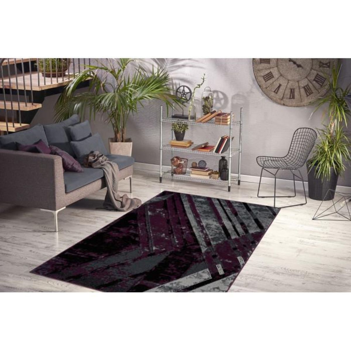 Paris Prix Tapis Vintage à Poils Courts  Esperanto IV  Gris & Violet