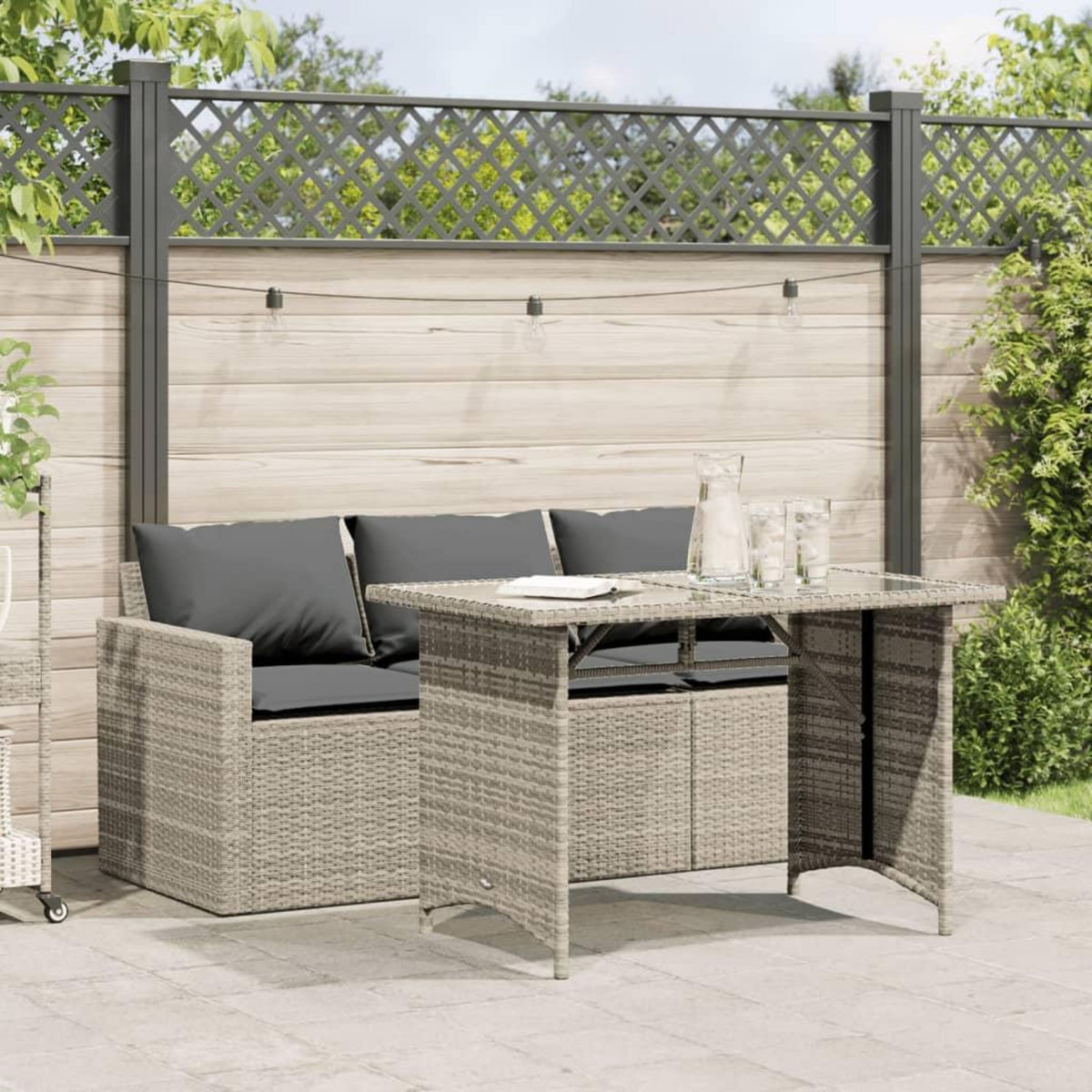 VIDAXL Ensemble a manger de jardin et coussins 2 pcs gris clair rotin