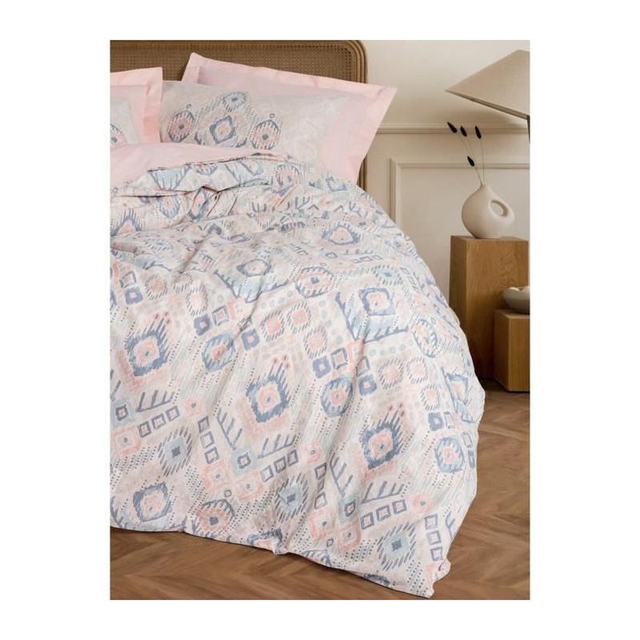 Voir la diapositive 3 : GENERIQUE Parure de lit - 129CTN64841 - 1 housse de couette 220 x 240 cm + 2 taies d'oreiller 60 x 60 cm - 100% coton ranforcé - Saumon
