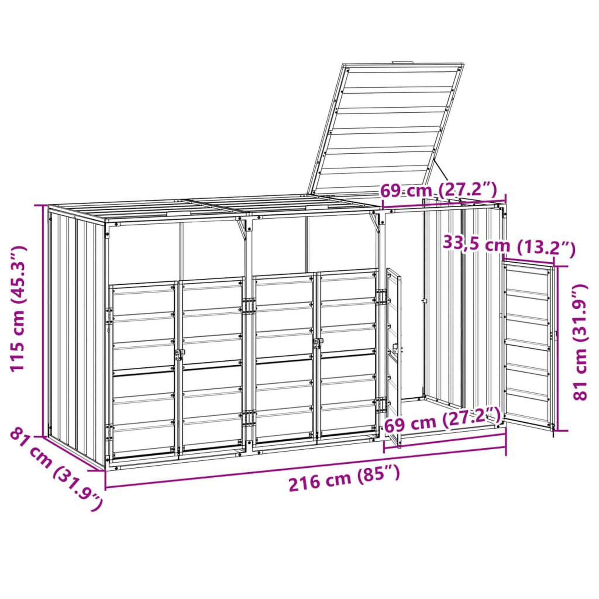 Voir la diapositive 6 : VIDAXL Rangement a roulettes pour poubelles pour trois bacs acier