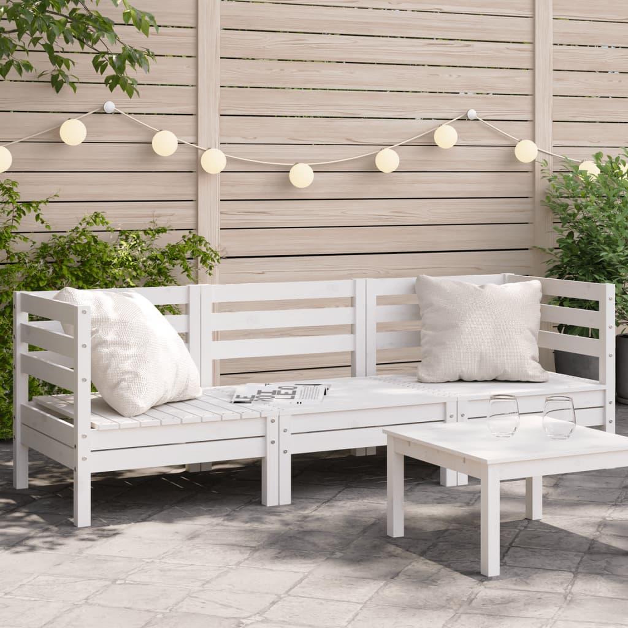 VIDAXL Canape de jardin 3 places blanc bois de pin massif